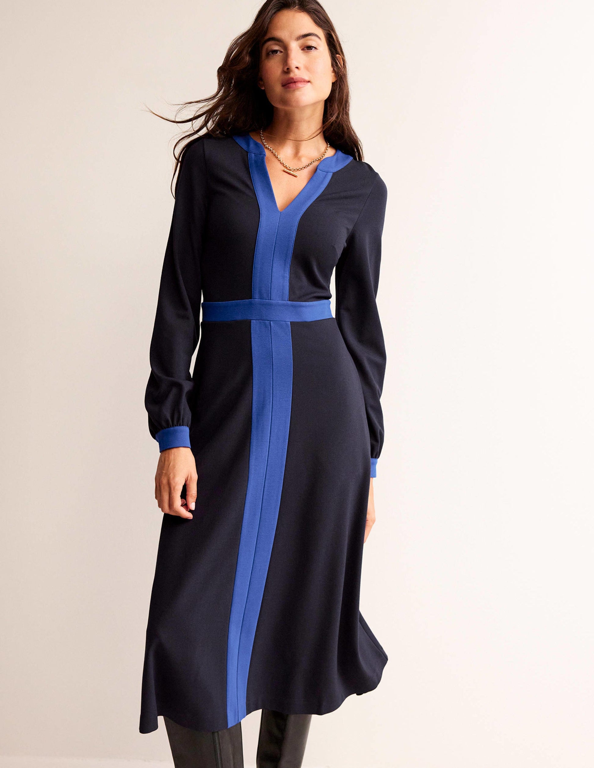 Midikleid in Blockfarben-Marineblau und leuchtendes Blau-4