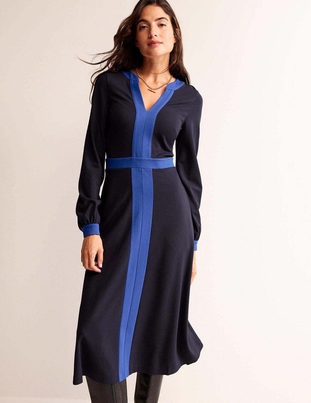Midikleid in Blockfarben-Marineblau und leuchtendes Blau - Image 4