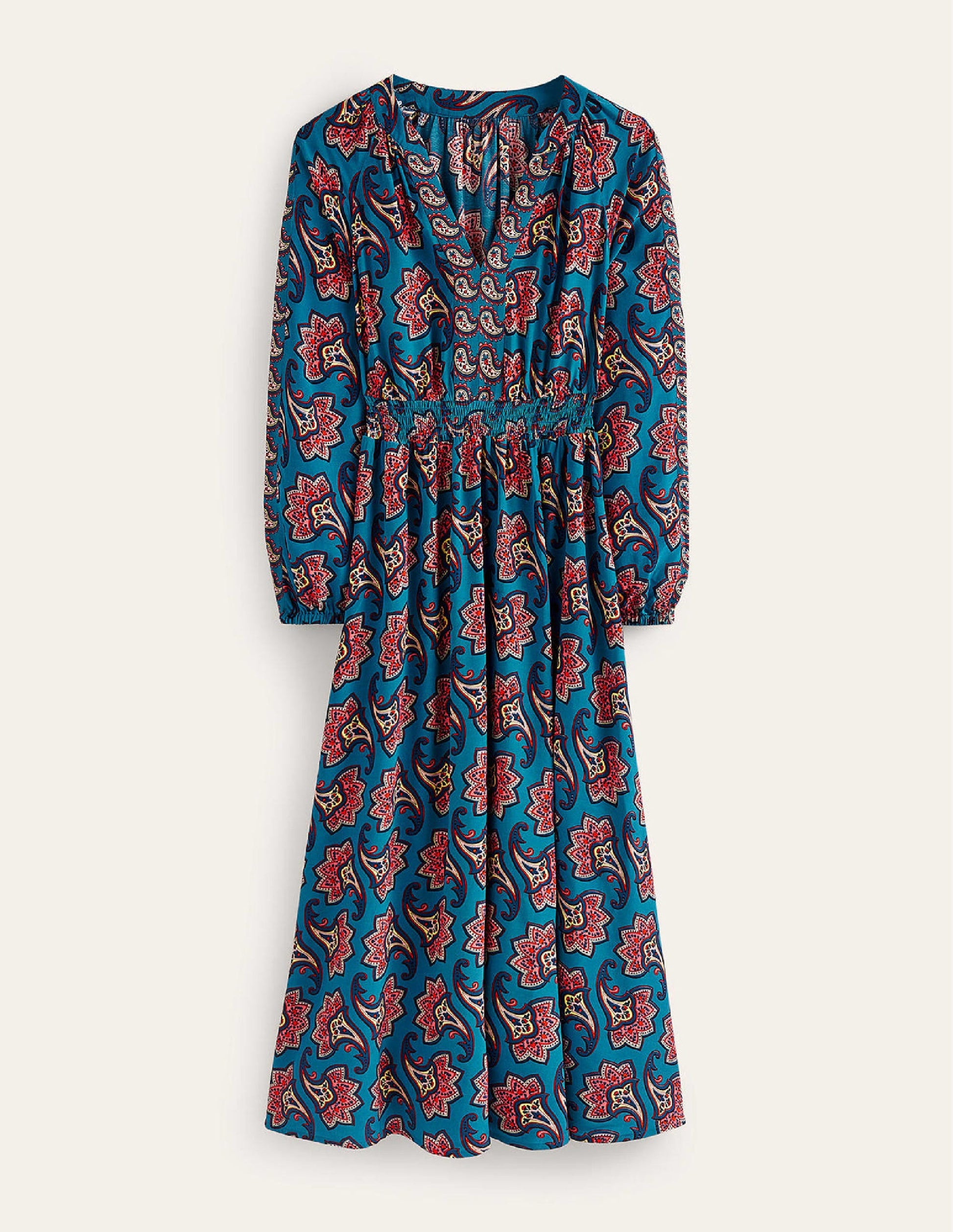 Raglan-Midikleid mit Bordürenmuster-Ägäisblau, Paisley-Amaryllis-6