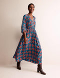 Raglan-Midikleid mit Bordürenmuster-Ägäisblau, Paisley-Amaryllis