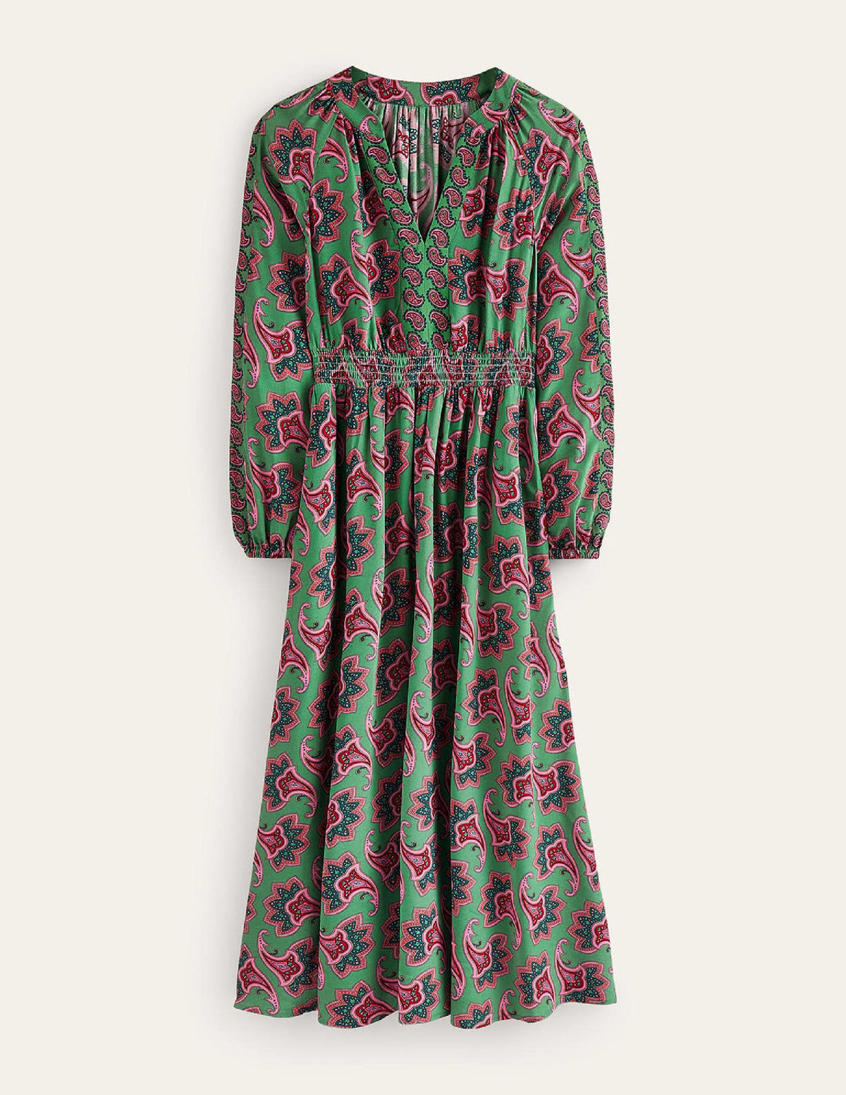 Raglan-Midikleid mit Bordürenmuster-Grün, Paisley-Amaryllis - Image 6