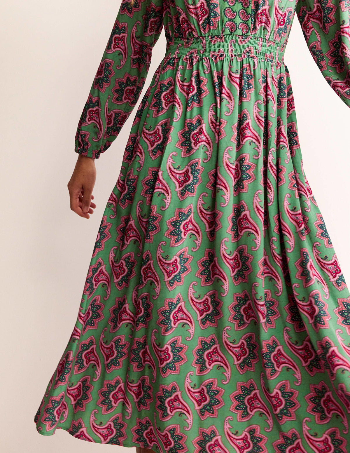 Raglan-Midikleid mit Bordürenmuster-Grün, Paisley-Amaryllis - Image 4