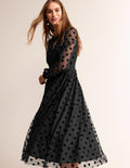 Tulle Spot Midi Dress-Black Spot