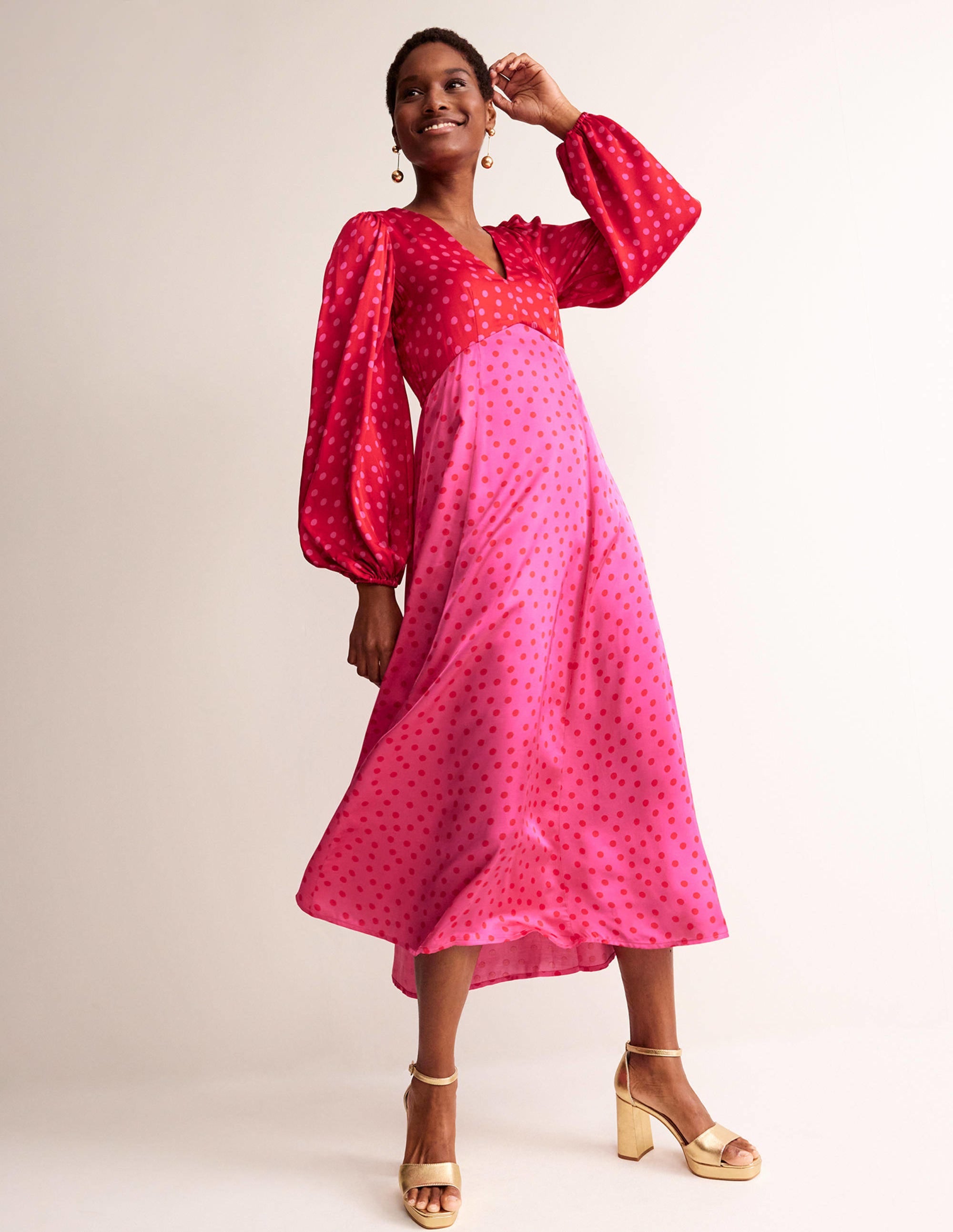Robe style 40s midi à manches blousantes-Salsa, motif Dotty Spot - Image 1