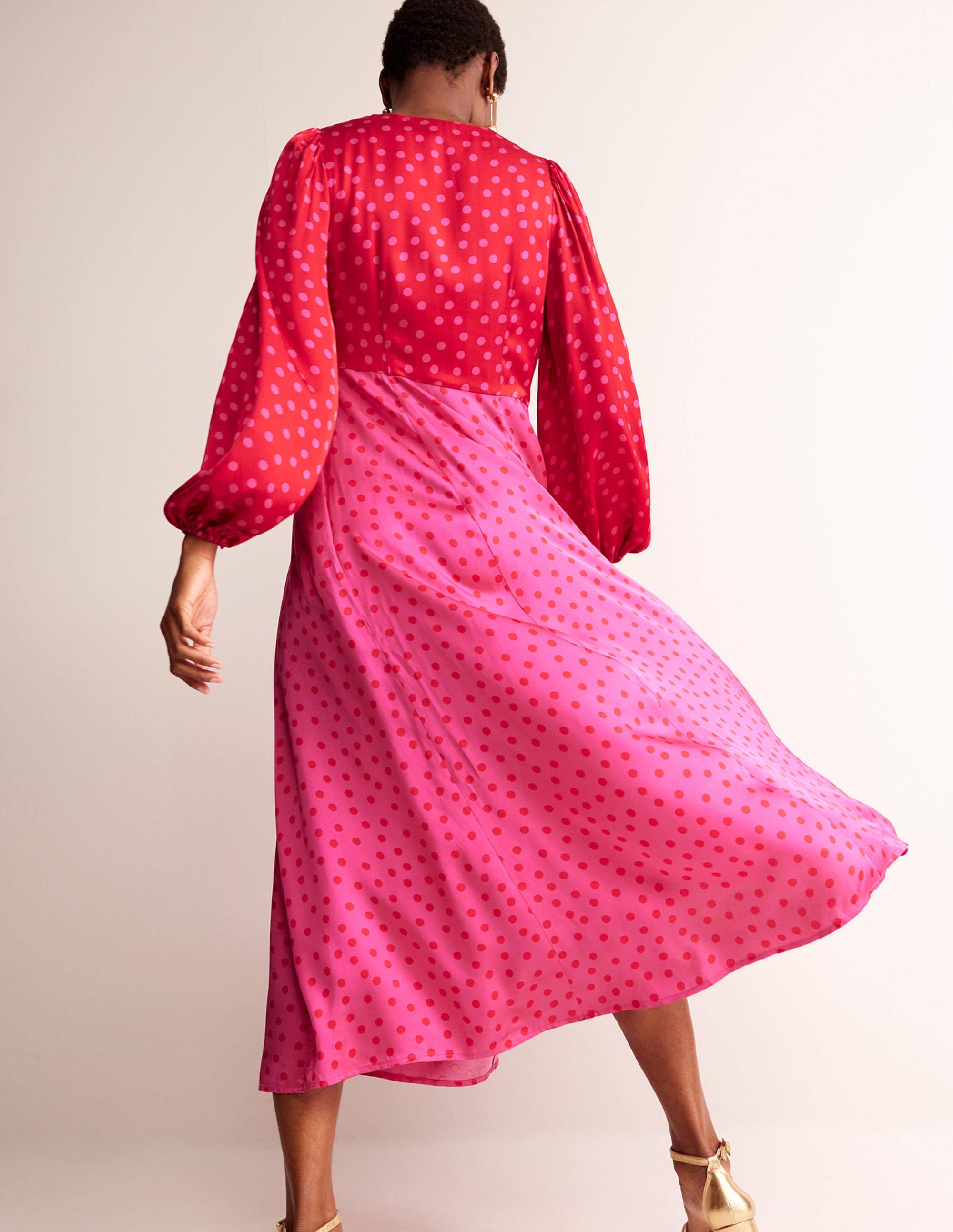 Robe style 40s midi à manches blousantes-Salsa, motif Dotty Spot - Image 3