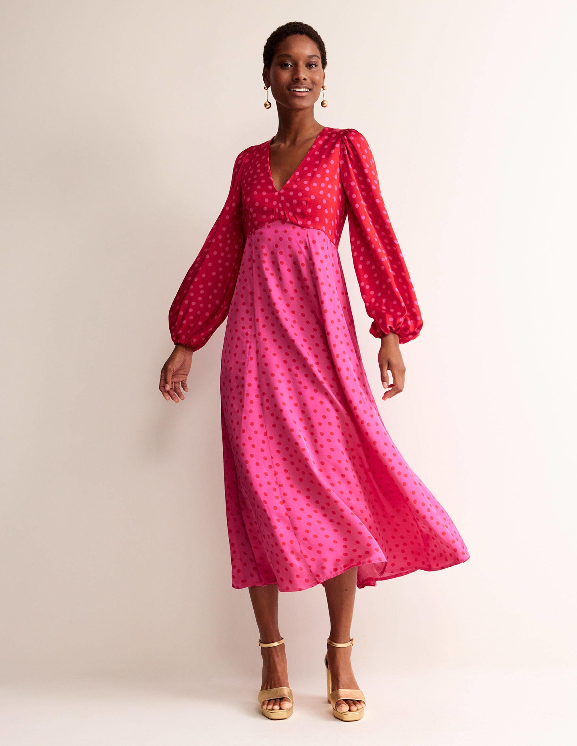 Robe style 40s midi à manches blousantes-Salsa, motif Dotty Spot - Image 4