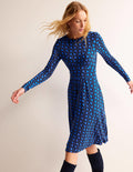 Robe courte Thea en jersey-Cobalt vif, motif Cube Geo