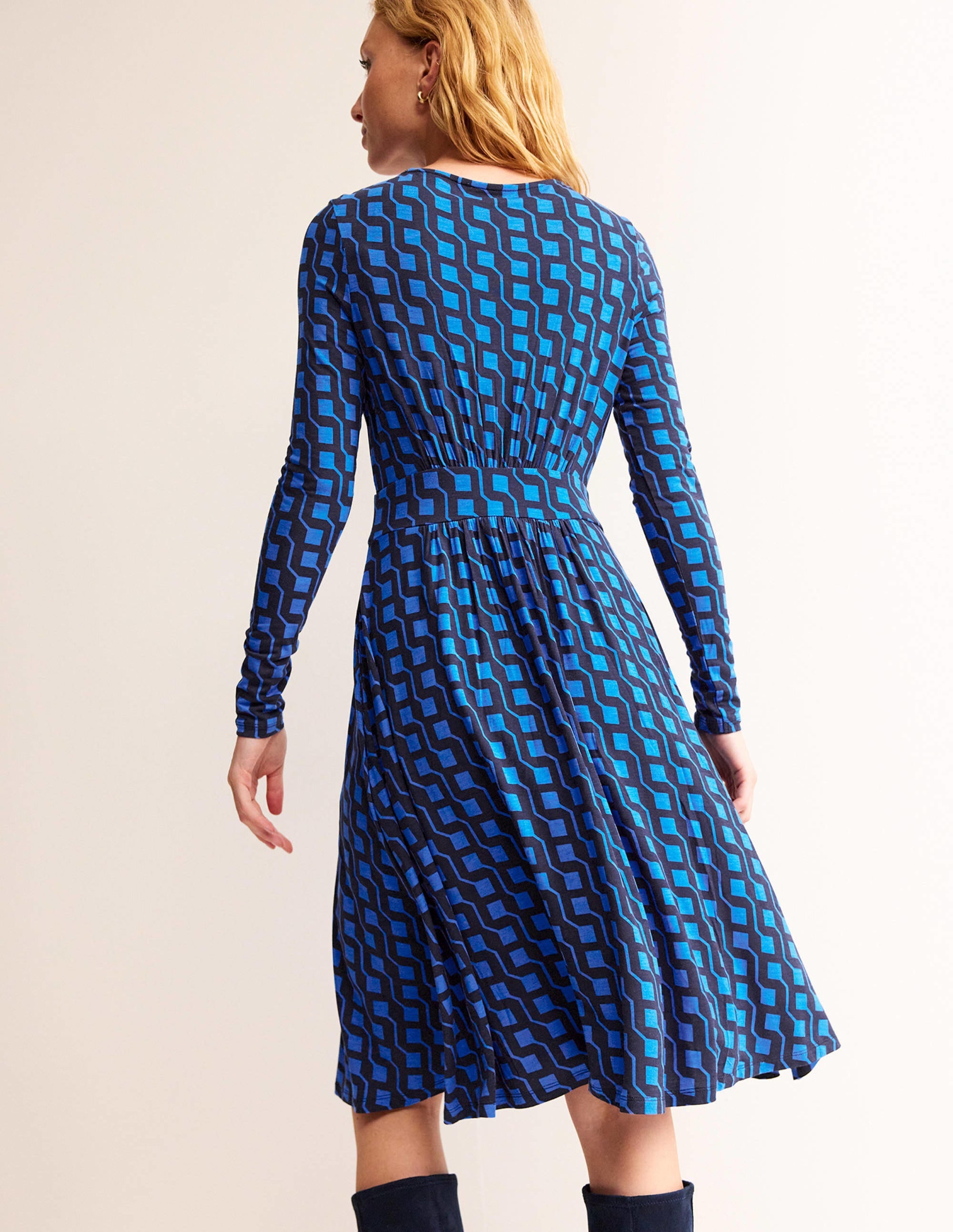 Robe courte Thea en jersey-Cobalt vif, motif Cube Geo - Image 3