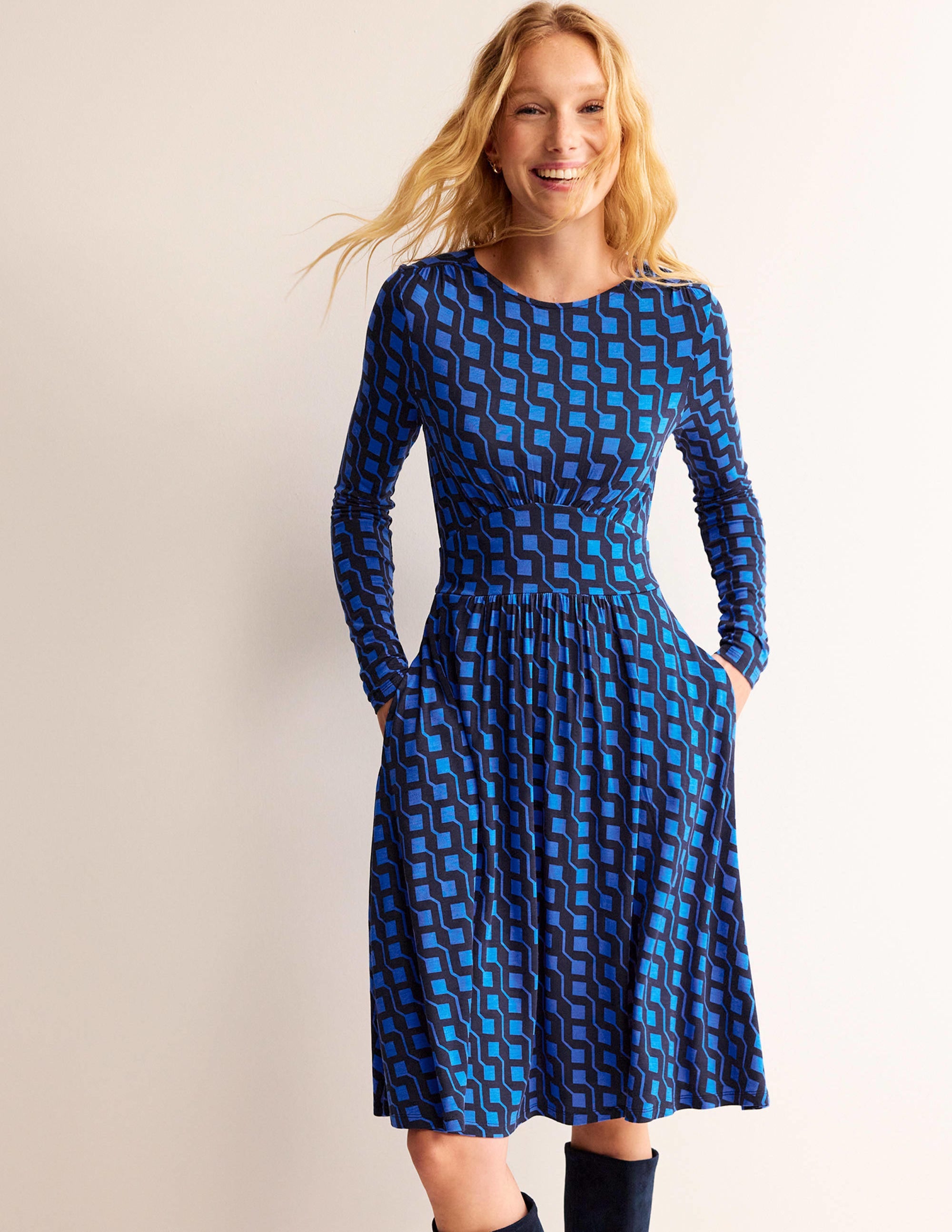 Robe courte Thea en jersey-Cobalt vif, motif Cube Geo - Image 4