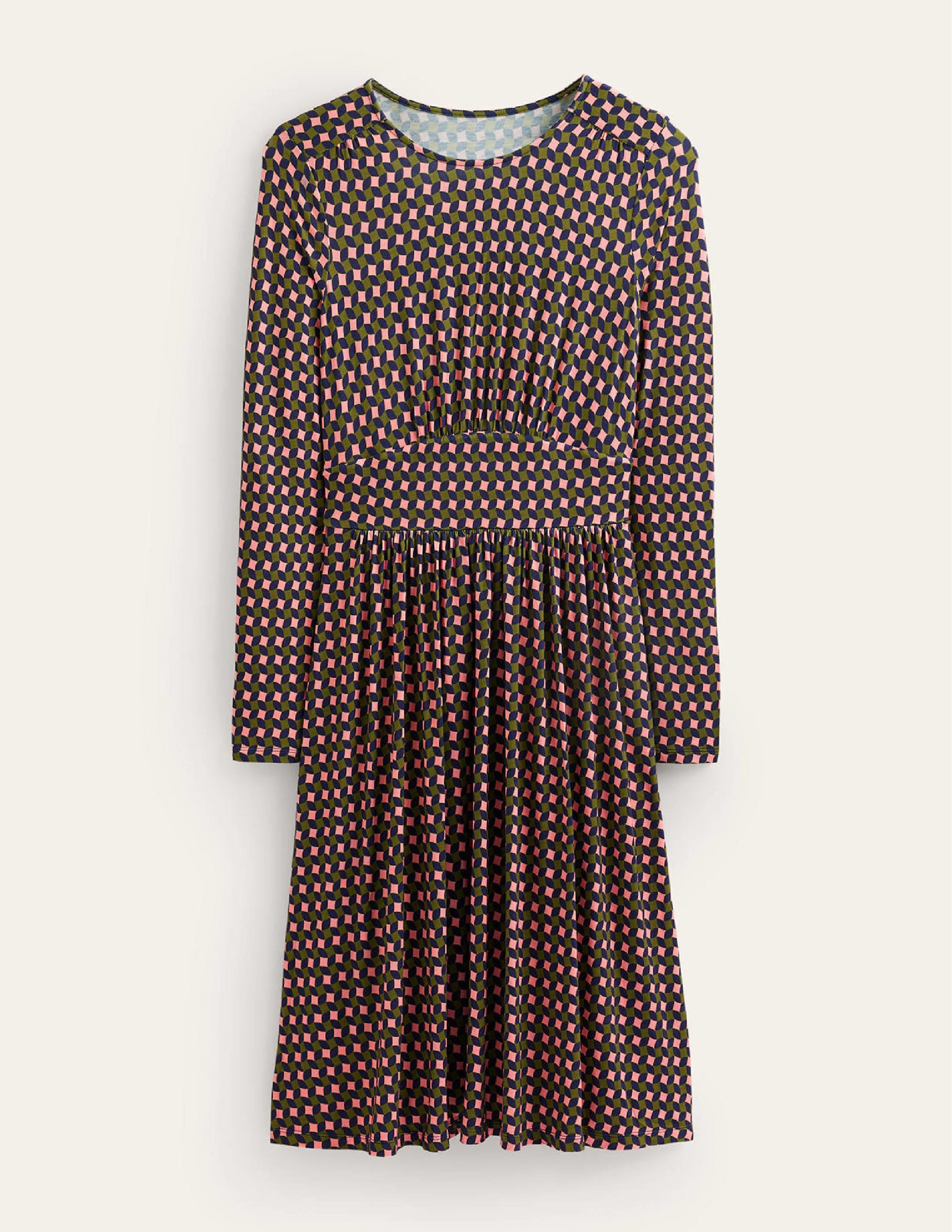Thea Short Jersey Dress-Olive Green, Abstract Diamond - Image 5