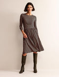 Thea Short Jersey Dress-Olive Green, Abstract Diamond
