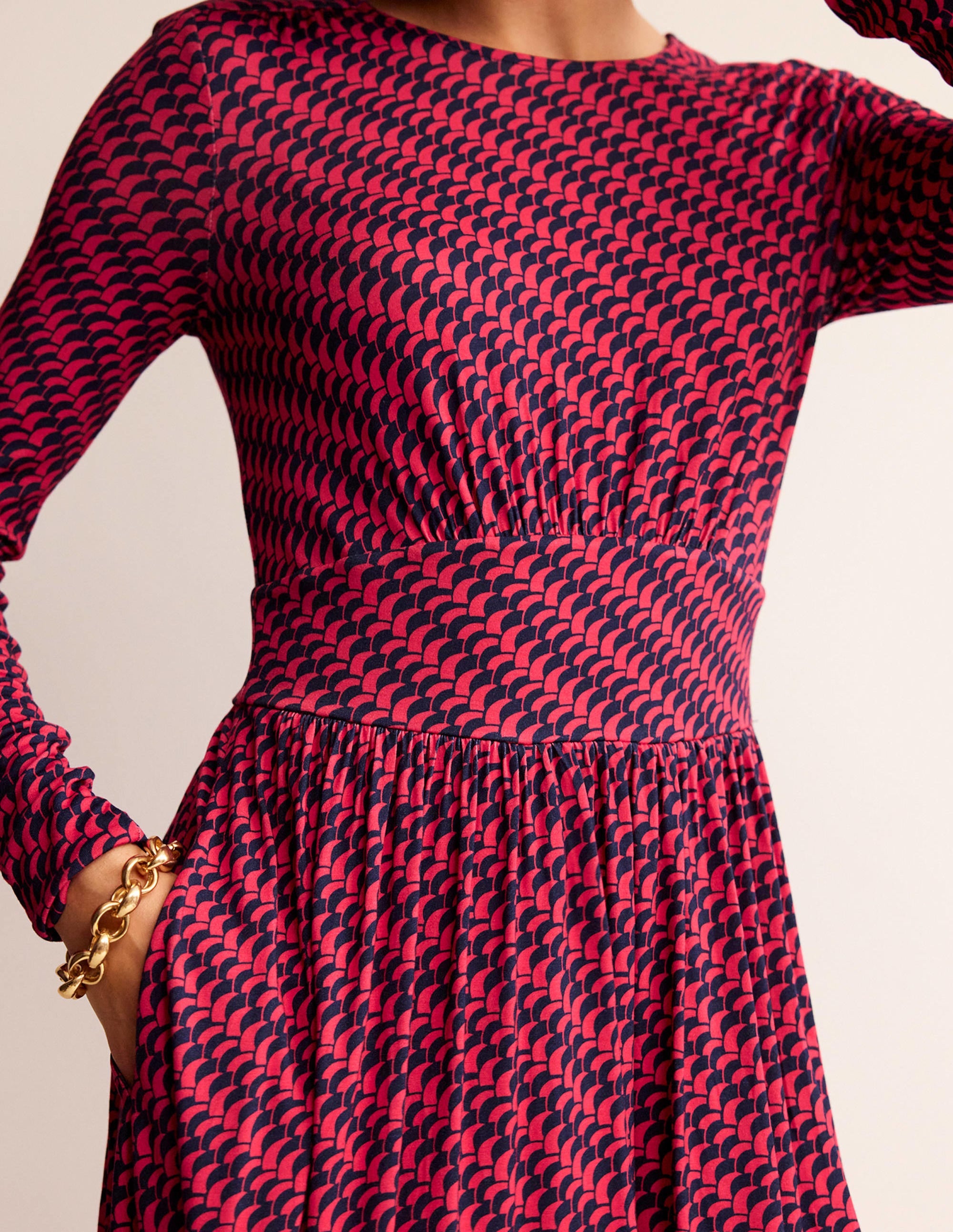 Robe courte Thea en jersey-Pivoine vif, motif Geo Fall - Image 2