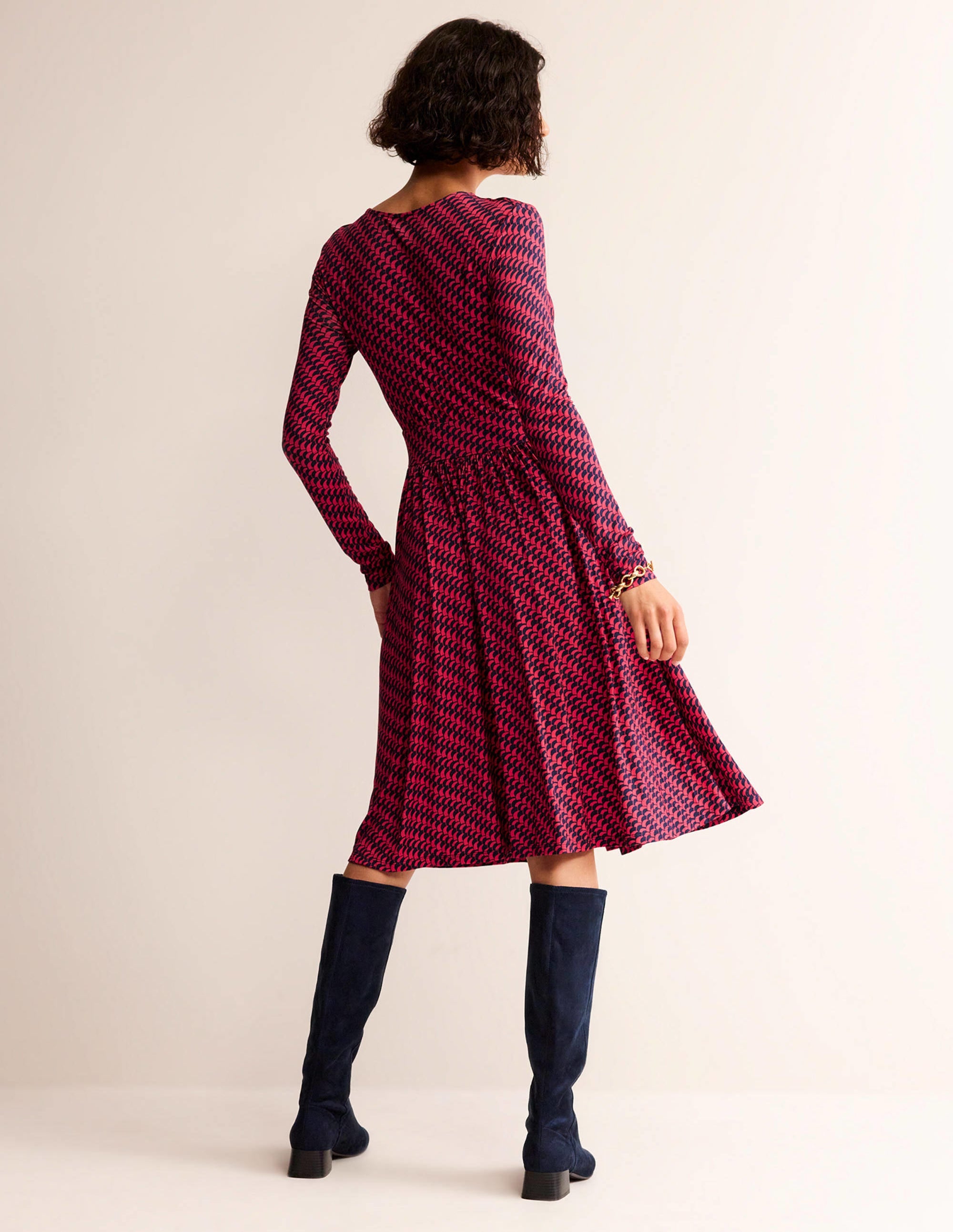 Robe courte Thea en jersey-Pivoine vif, motif Geo Fall - Image 4