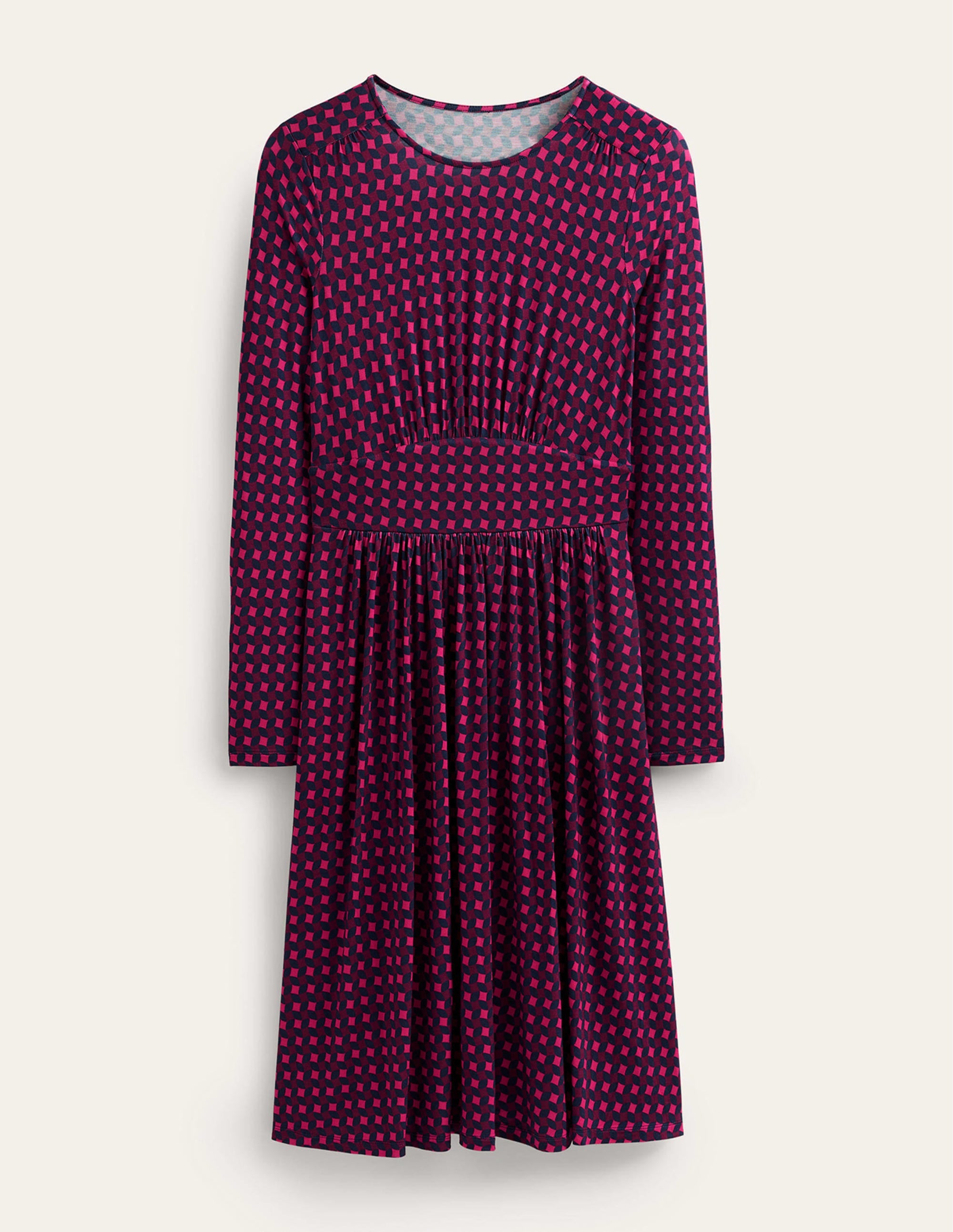 Thea Kurzes Kleid aus Jersey-Kräftiges Pink, Abstrakt Diamant - Image 5