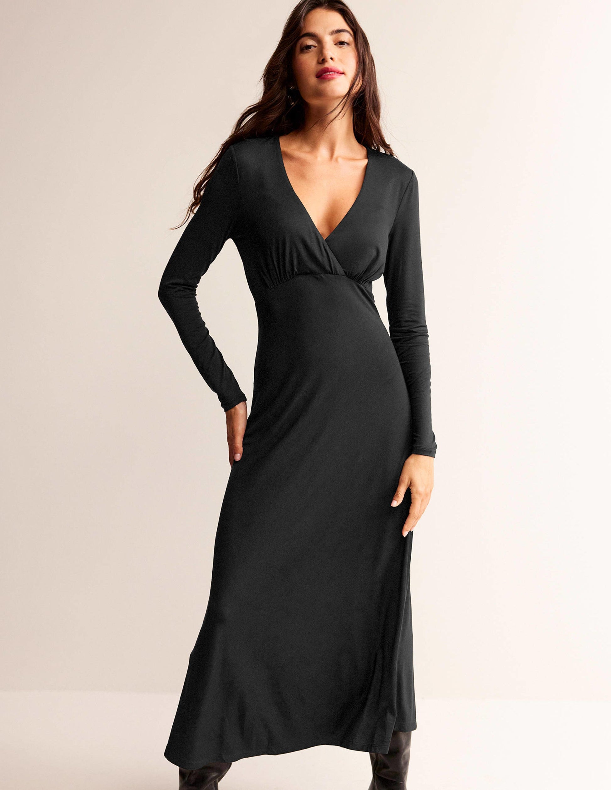 Long Sleeve Jersey Tea Dress-Black-2