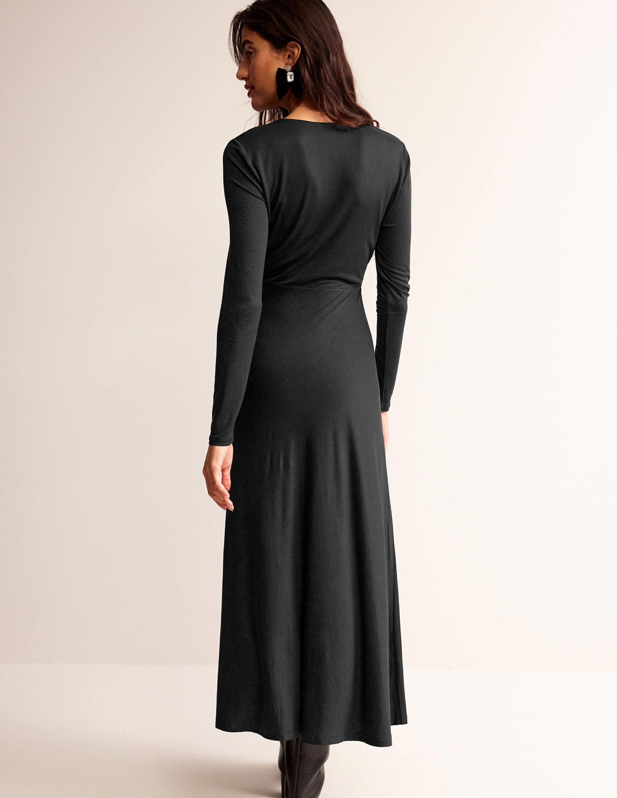 Long Sleeve Jersey Tea Dress-Black - Image 3
