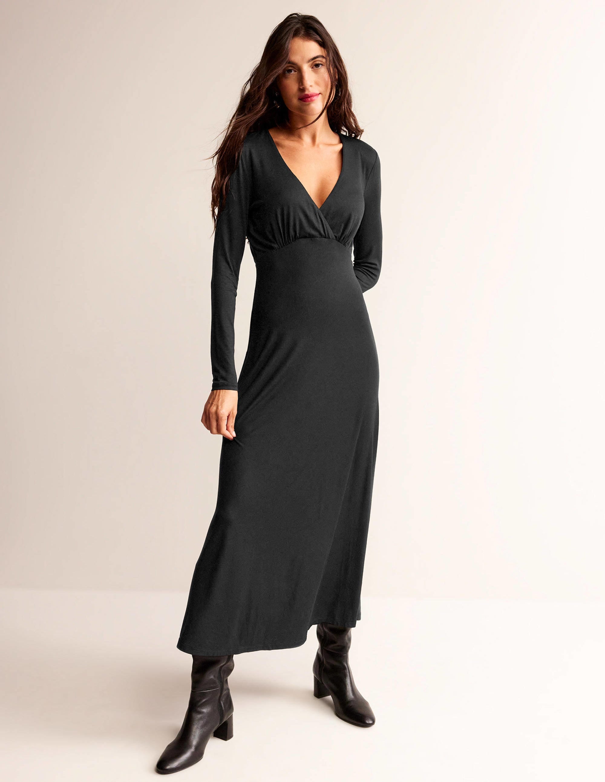Long Sleeve Jersey Tea Dress-Black - Image 4