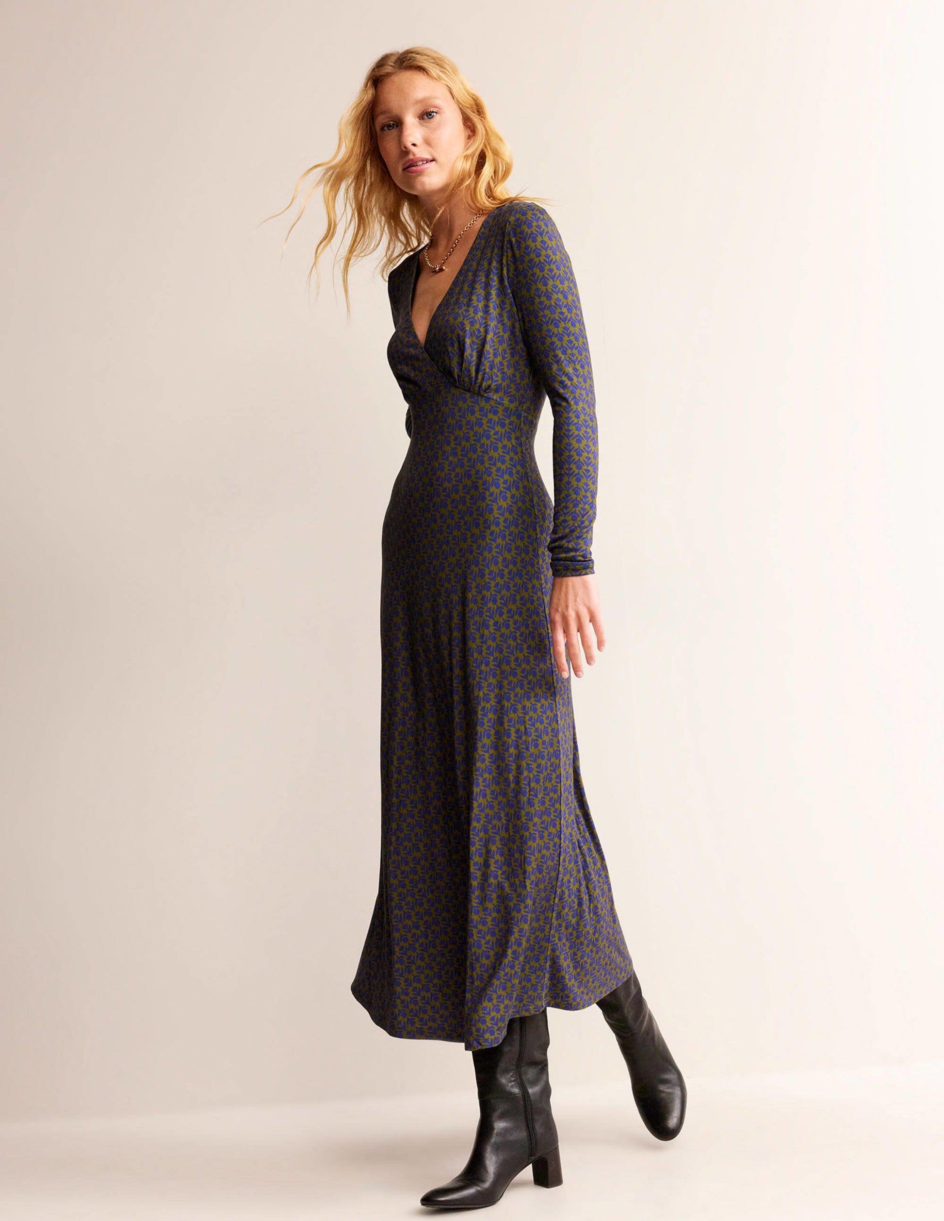 Long Sleeve Jersey Tea Dress-Sapphire Blue, Tulip Pop-3