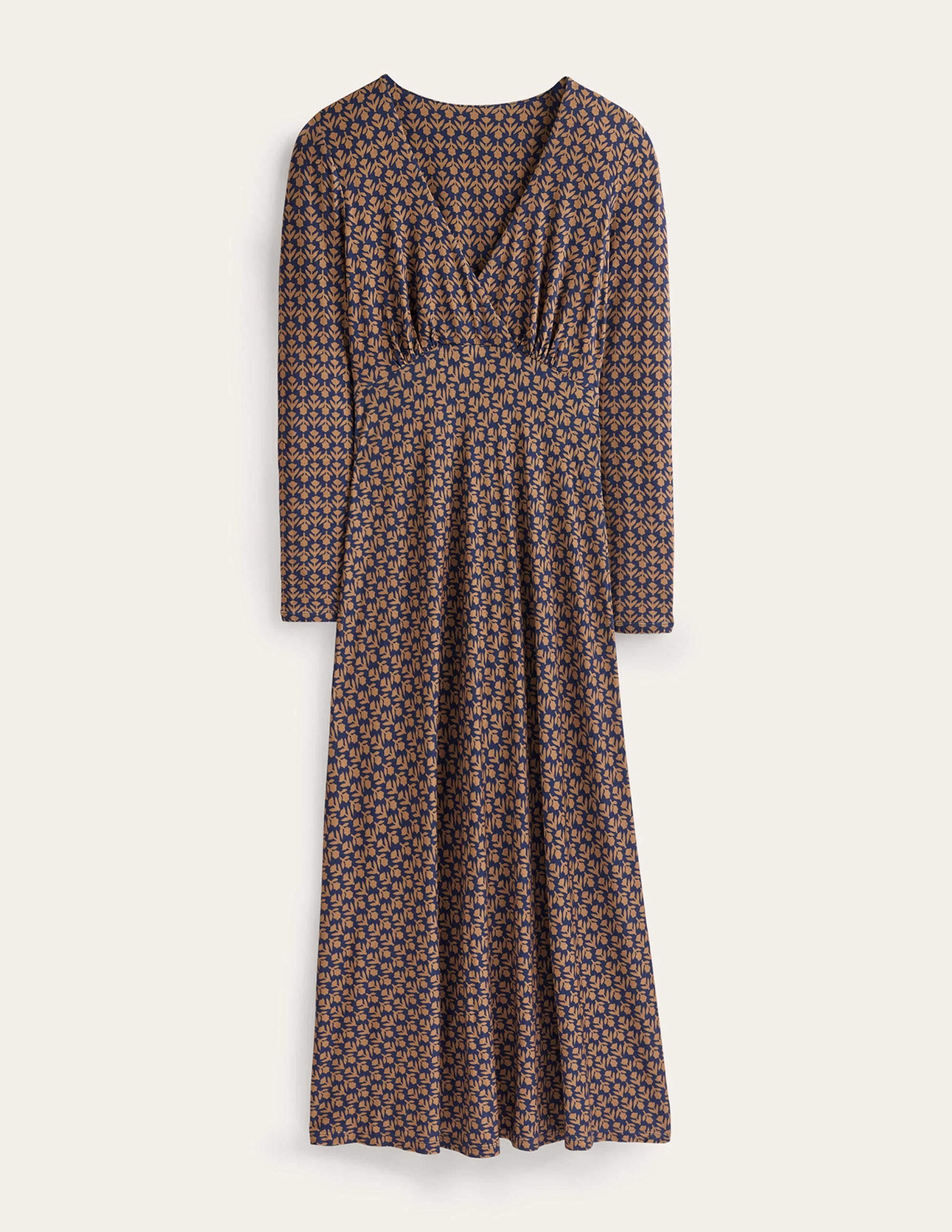 Robe style 40s à manches longues en jersey-Camel, motif Tulip Pop - Image 5