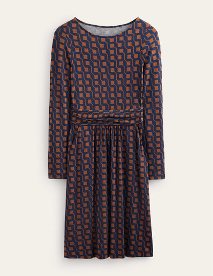 Abigail Jerseykleid-Cognac, Geo-Würfel-9