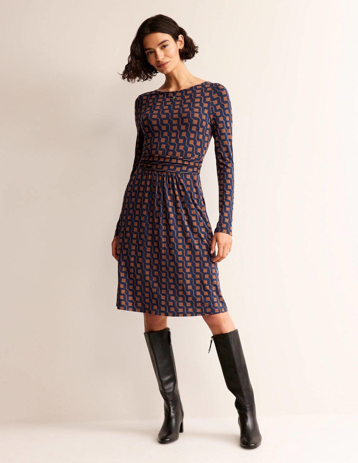 Abigail Jerseykleid-Cognac, Geo-Würfel - Image 1