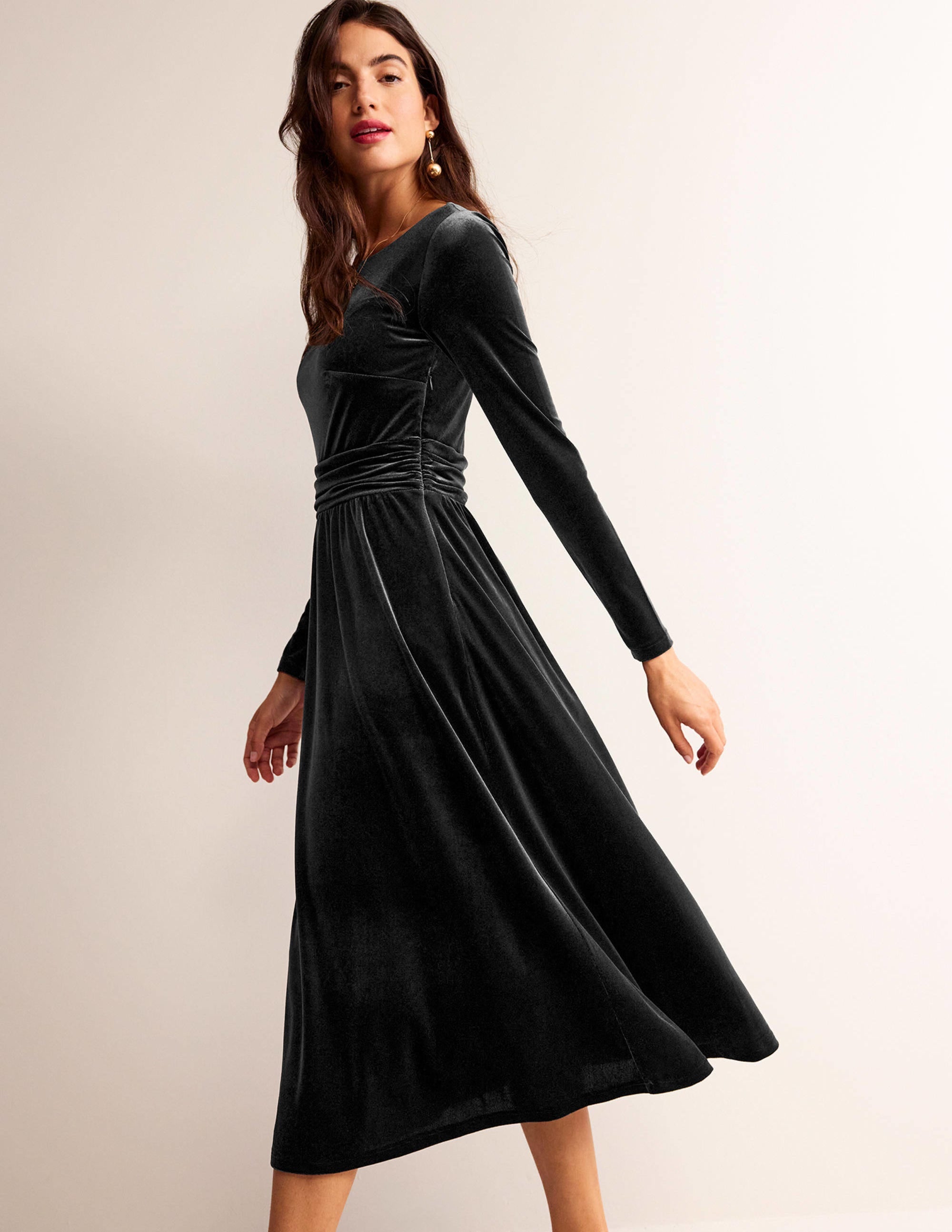 Robe midi Abigail en velours-Noir - Image 1