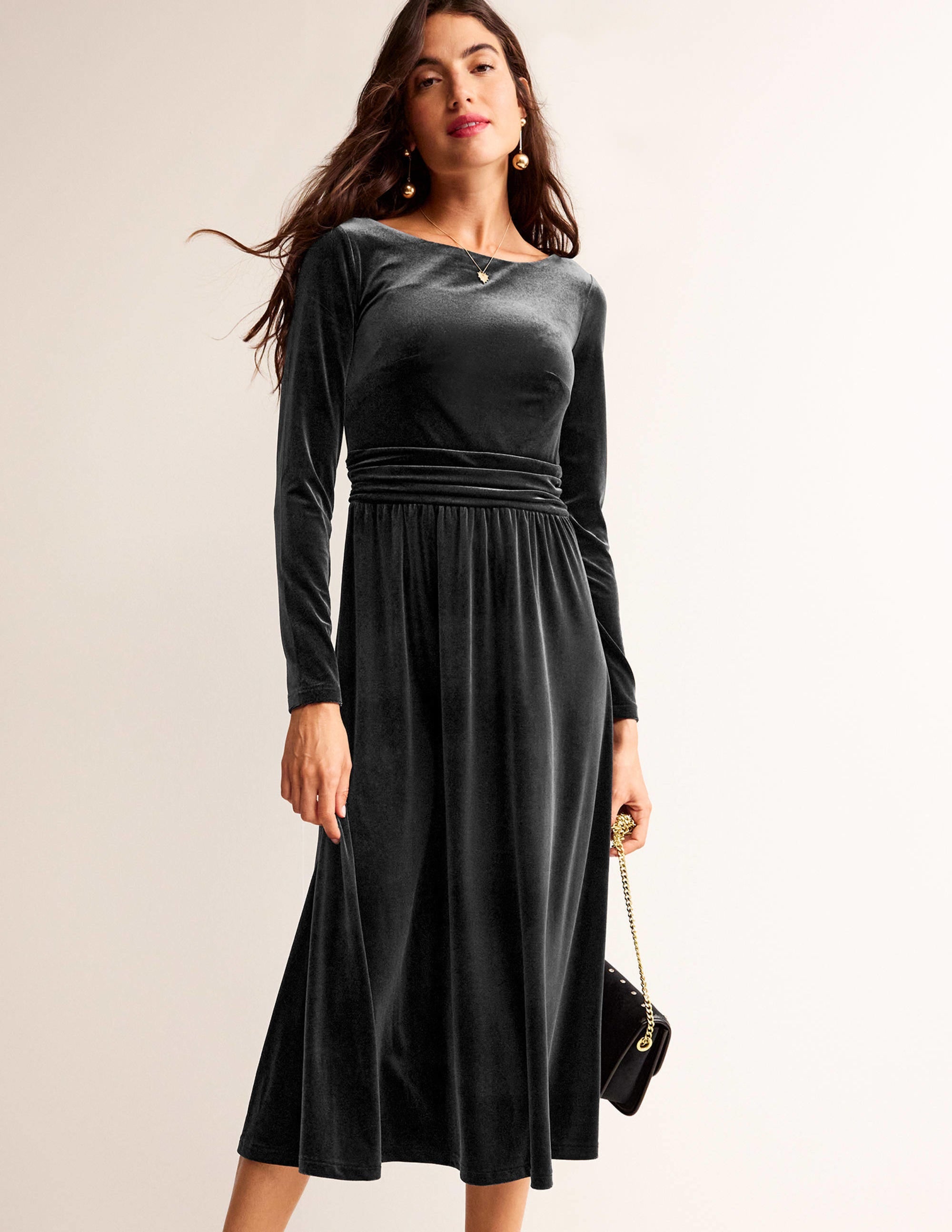 Robe midi Abigail en velours-Noir - Image 2