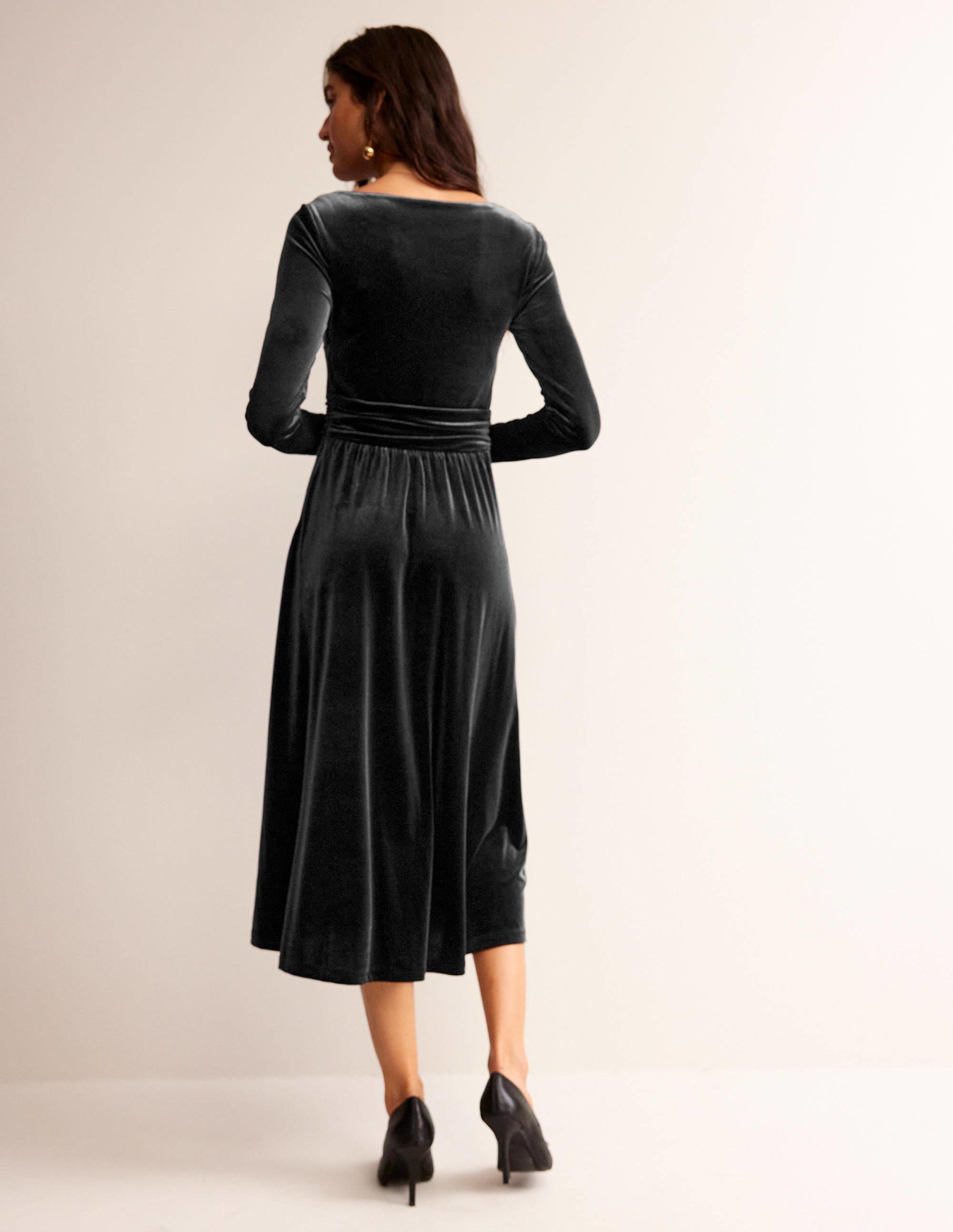 Robe midi Abigail en velours-Noir - Image 4
