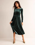 Abigail Velvet Midi Dress-Chatsworth Green