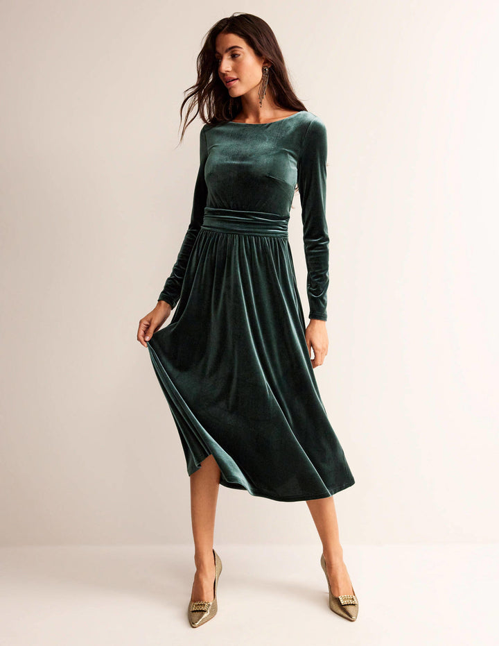 Abigail Velvet Midi Dress-Chatsworth Green