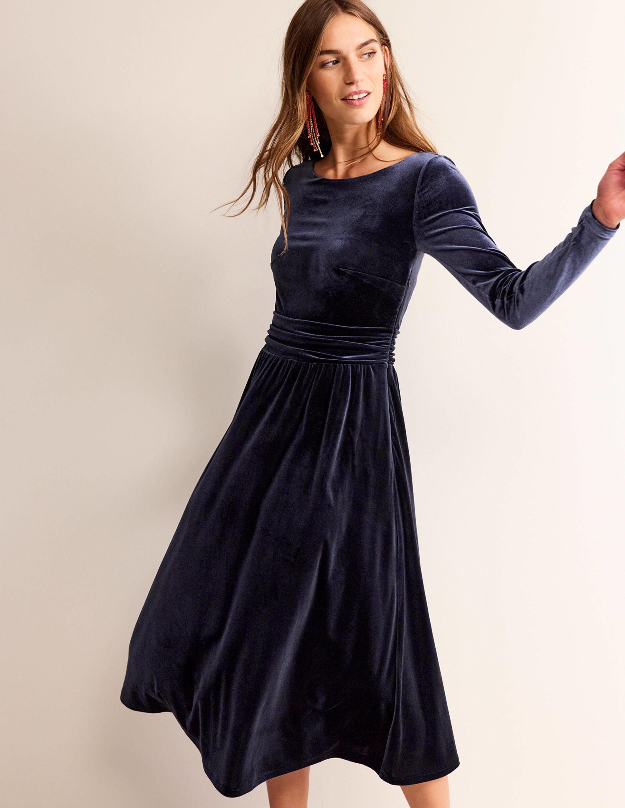 Robe midi Abigail en velours-Bleu marine - Image 1