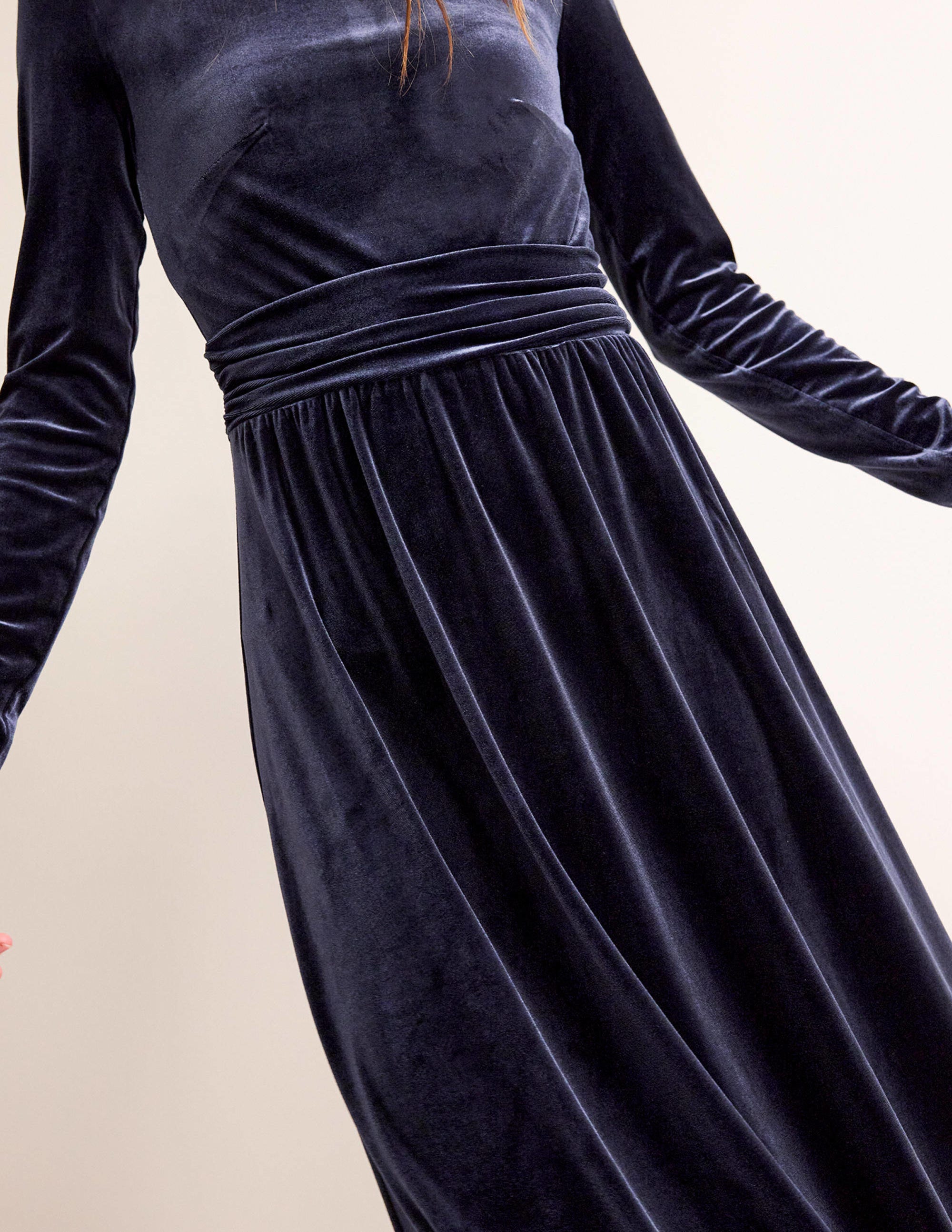 Robe midi Abigail en velours-Bleu marine - Image 2
