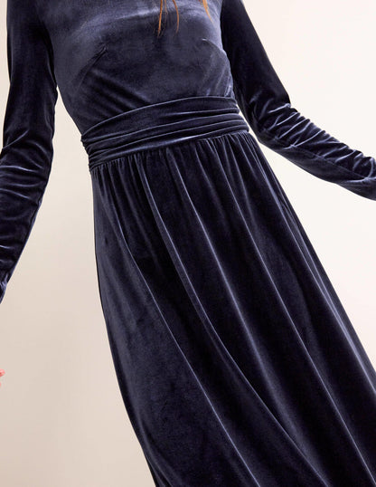 Abigail Midikleid aus Samt-Marineblau