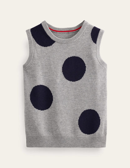 Harriet Top-Grau Meliert, Marineblau Punkte