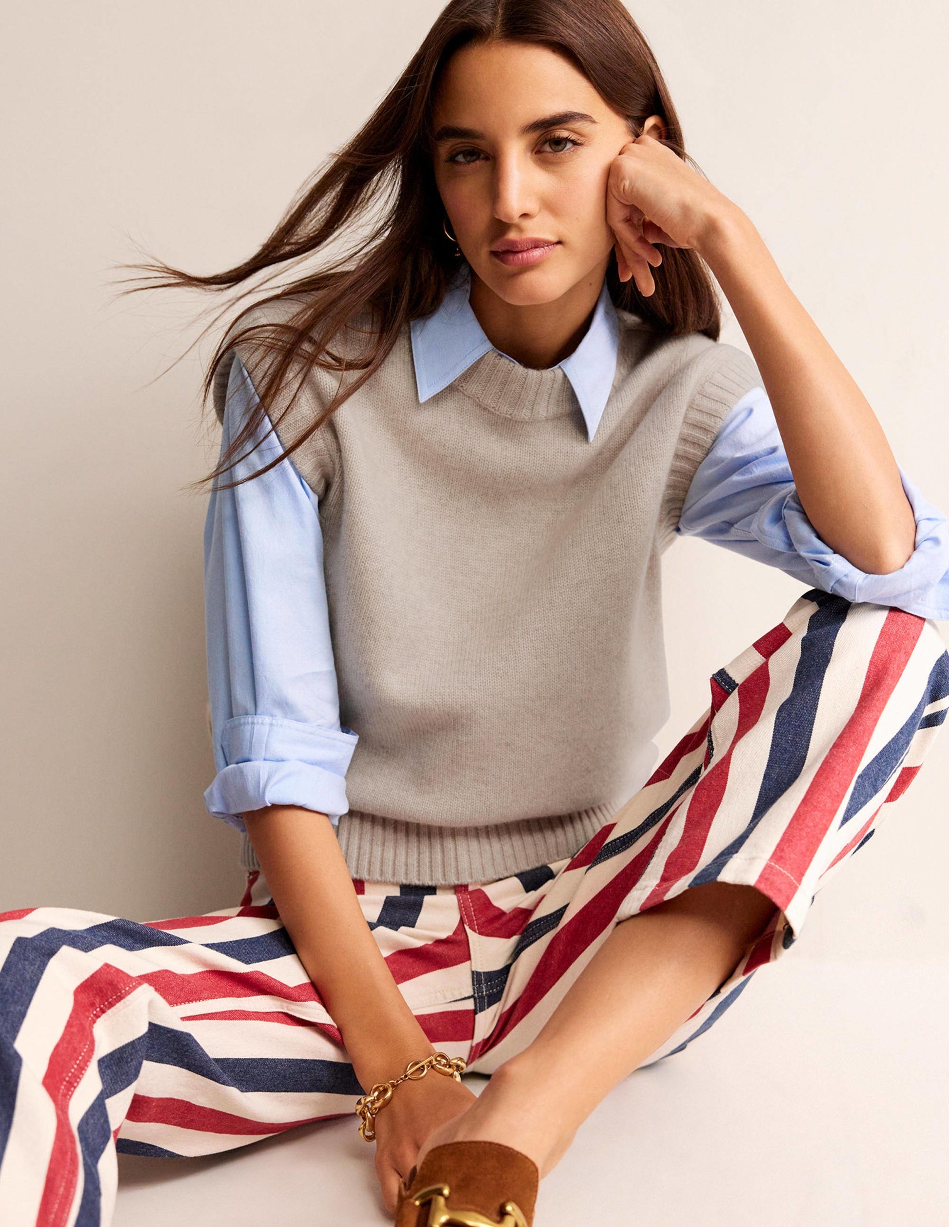 Pullunder aus dickem Kaschmir mit Rundhalsausschnitt-Haferbeige-1