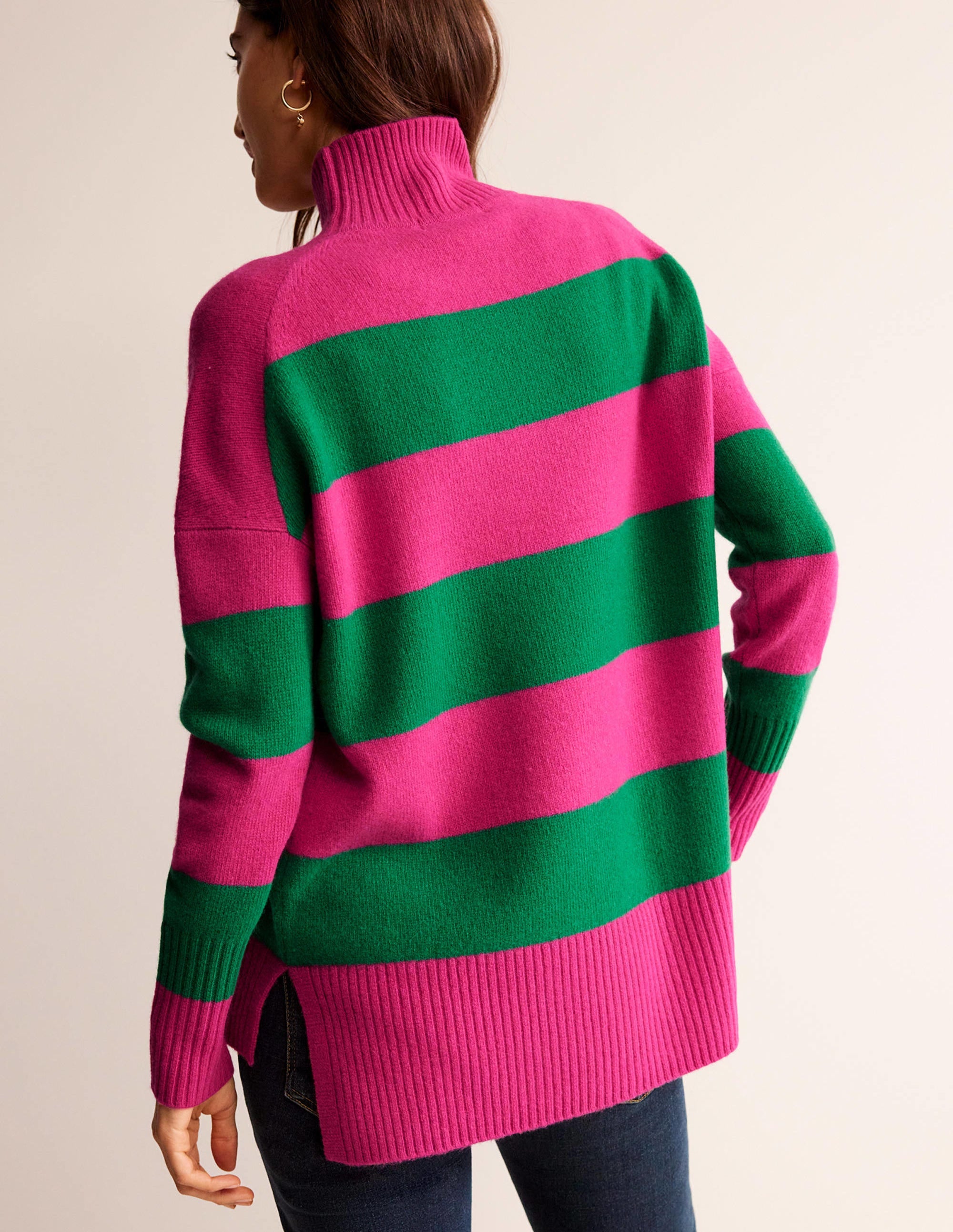 Jessica Oversize-Pullover-Kräftiges Pink/Veridiangrün - Image 3