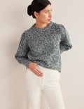 Pull à côtes épaisses en cachemire-Navy, Chinchilla Marl