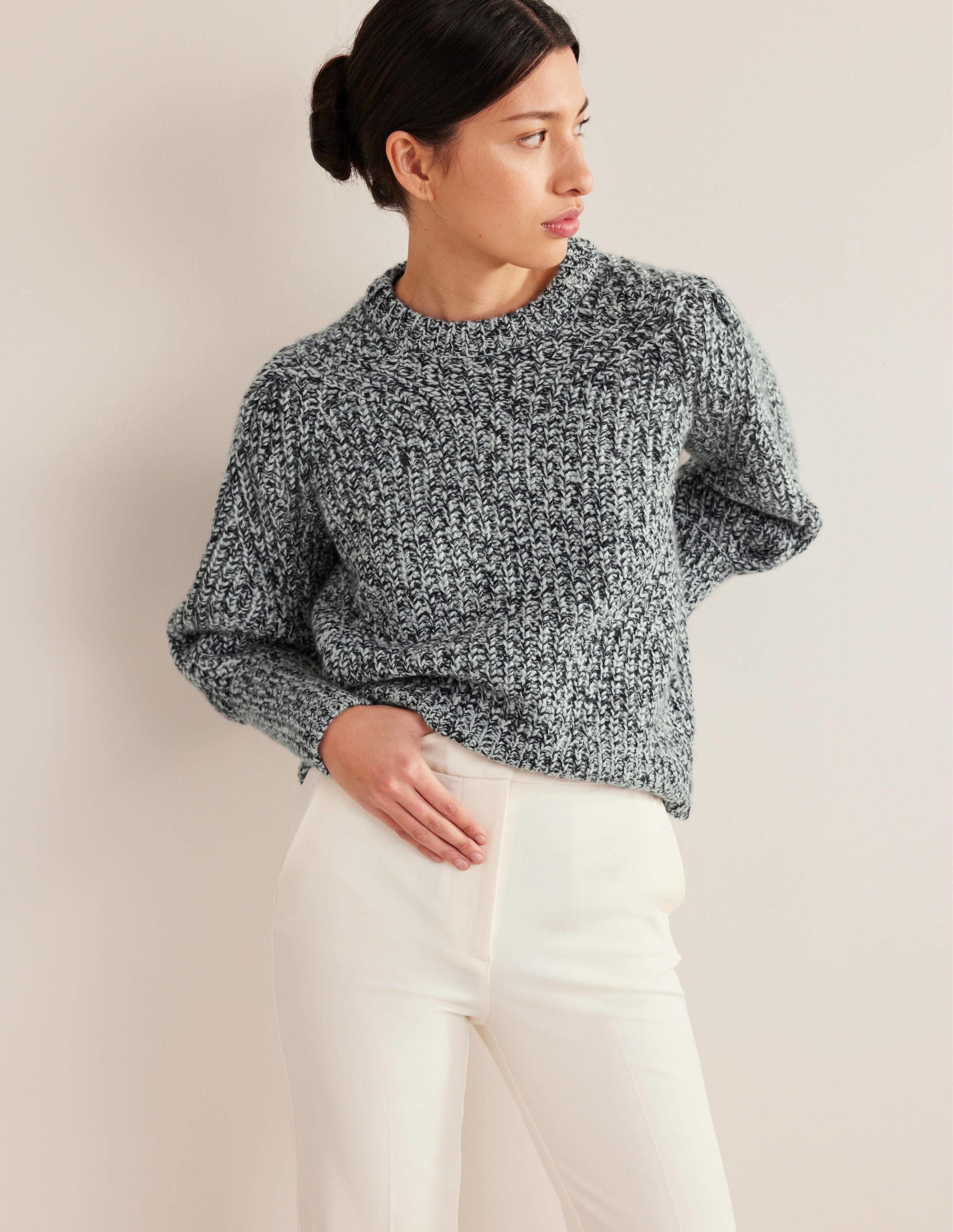Pull à côtes épaisses en cachemire-Navy, Chinchilla Marl - Image 1