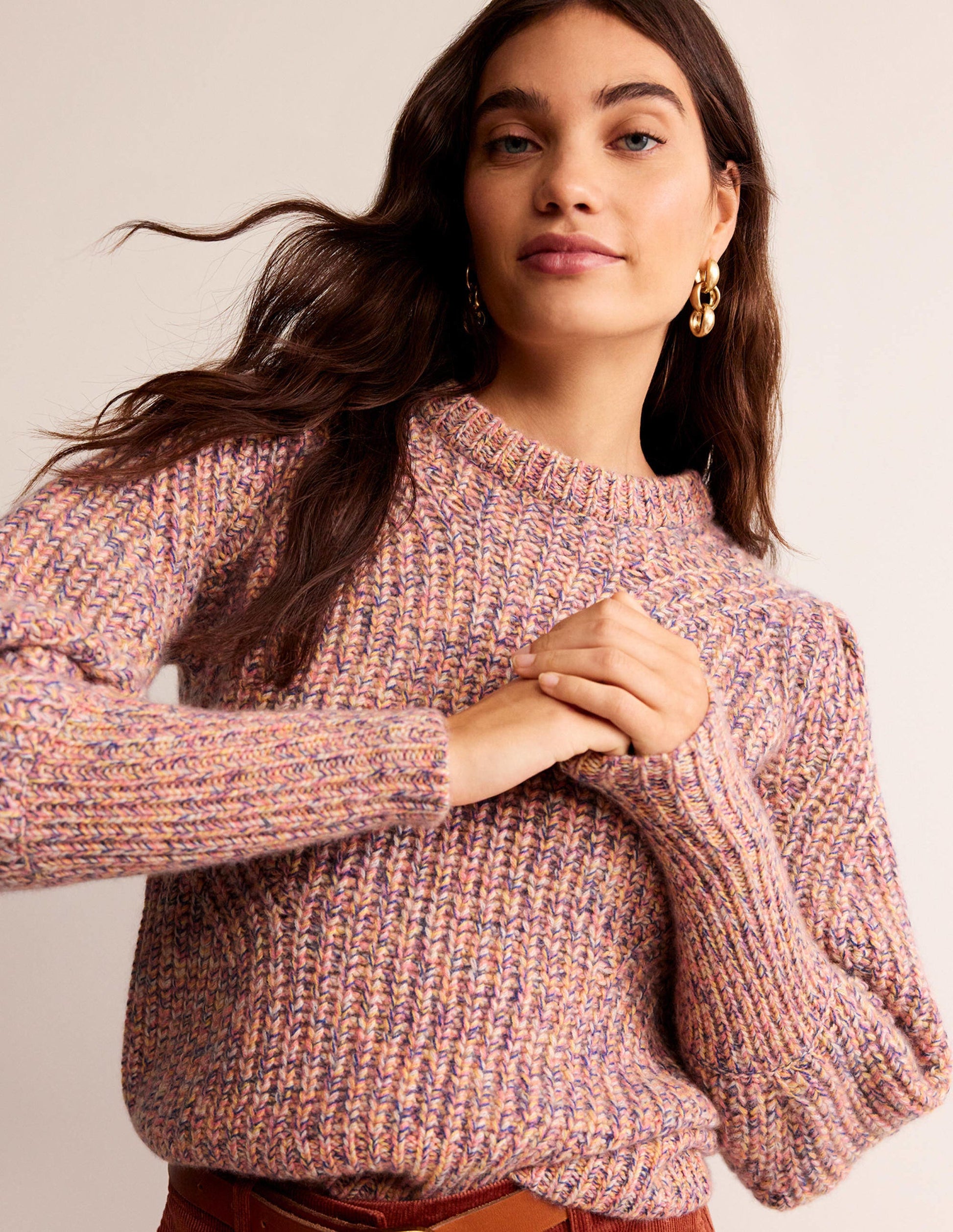 Breiter Kaschmirpullover mit Rippstruktur-Dusty Rose Marl-1