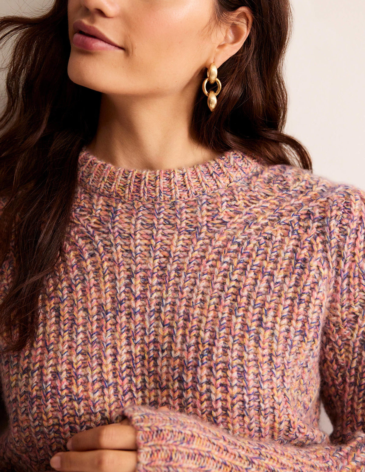 Breiter Kaschmirpullover mit Rippstruktur-Dusty Rose Marl-2