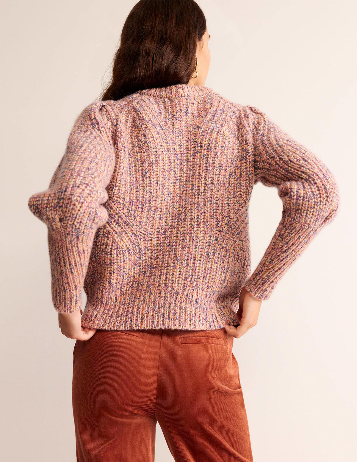 Breiter Kaschmirpullover mit Rippstruktur-Dusty Rose Marl-3