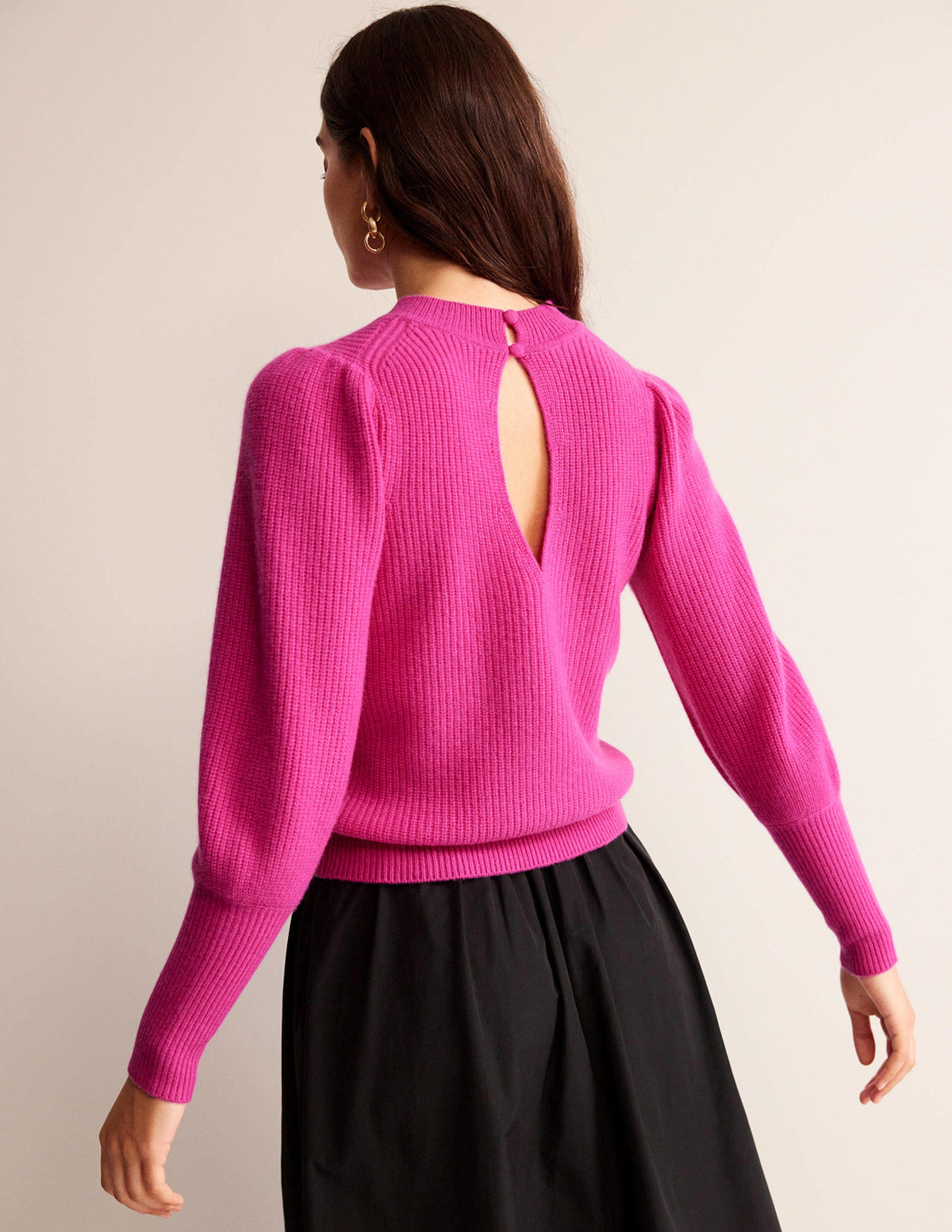 Kaschmirpullover mit Schlüssellochausschnitt-Magenta - Image 3