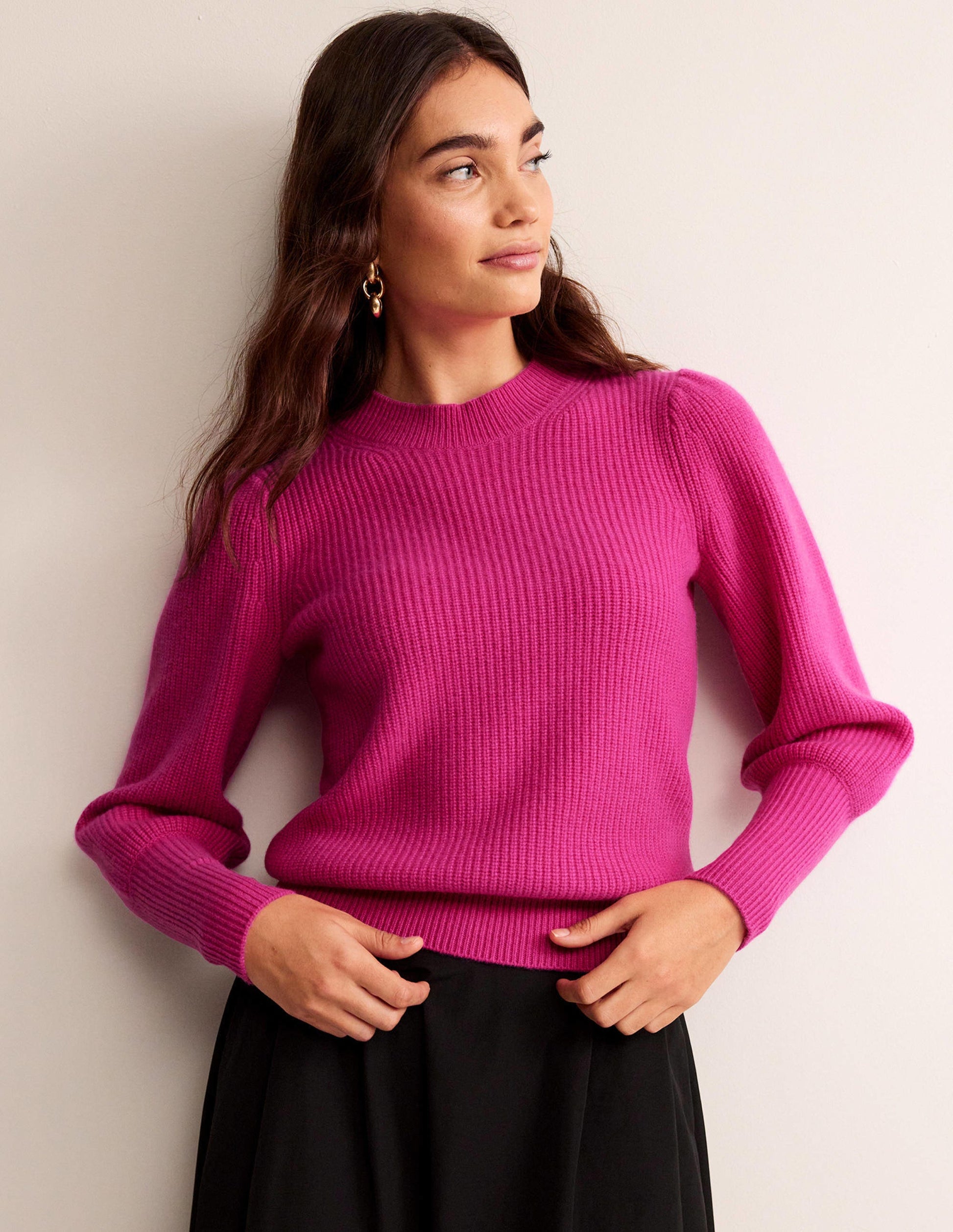 Kaschmirpullover mit Schlüssellochausschnitt-Magenta-4