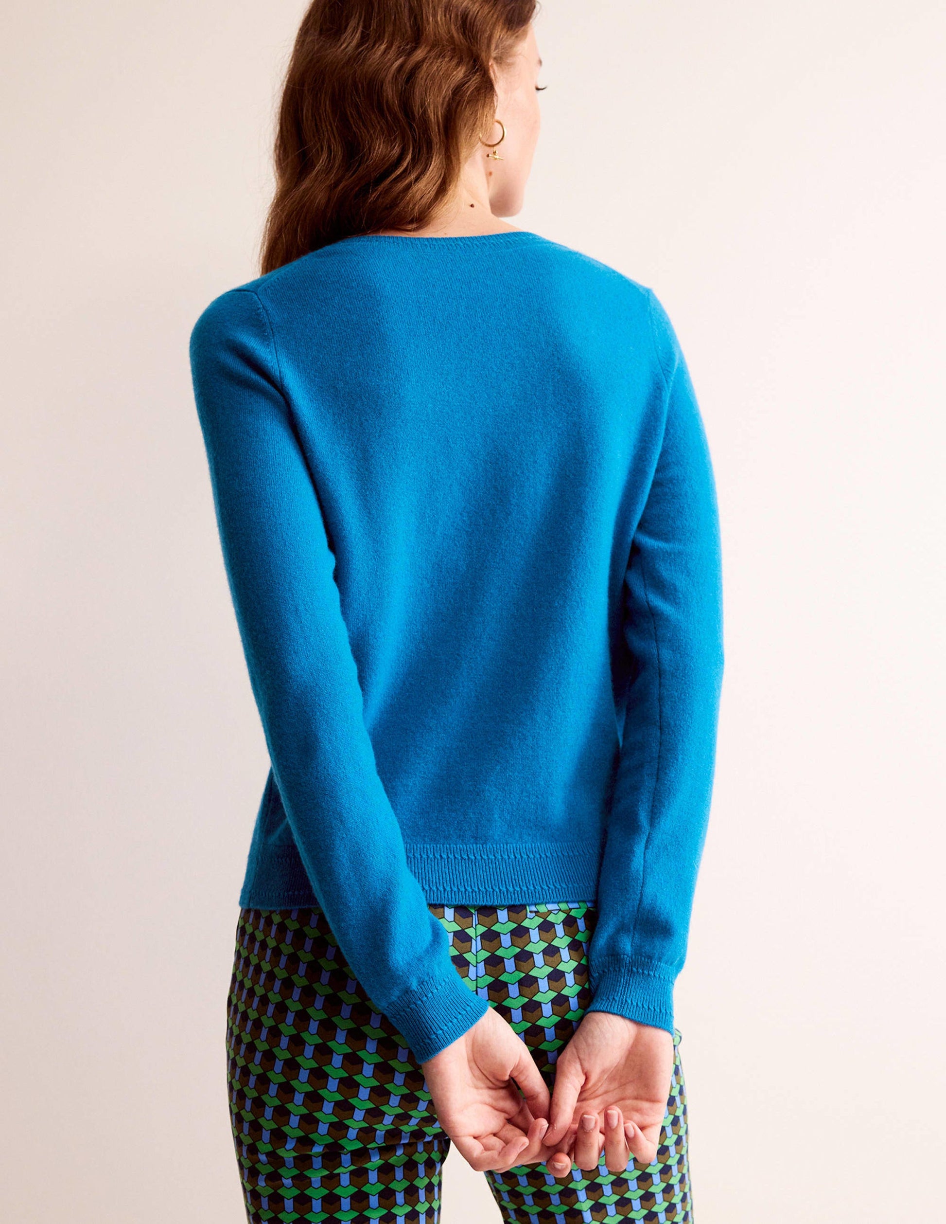 Pull Eva col V en cachemire-Cyan-3
