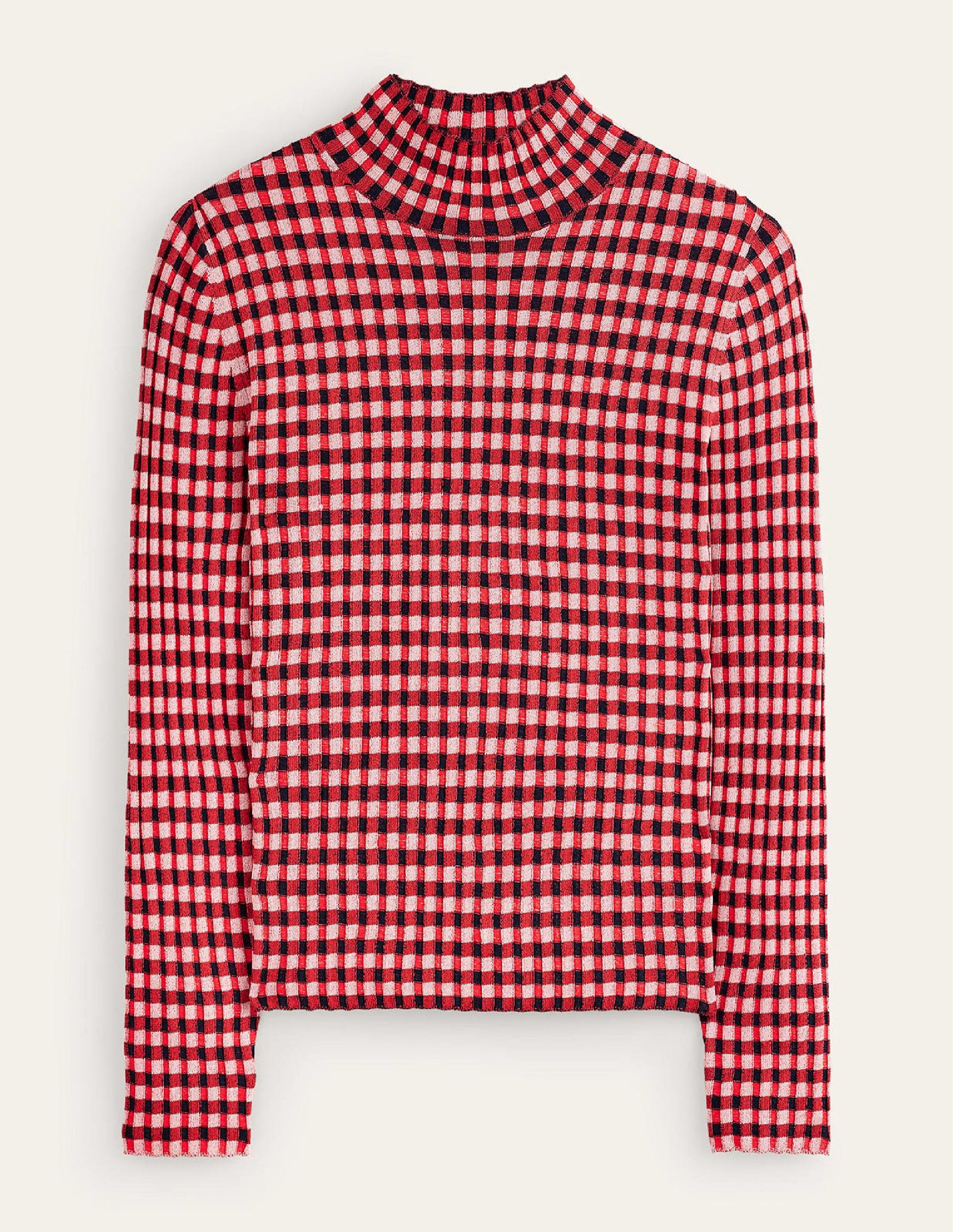 Figurbetonter Pullover mit Karos-Pepperoni, Marshmallow-5