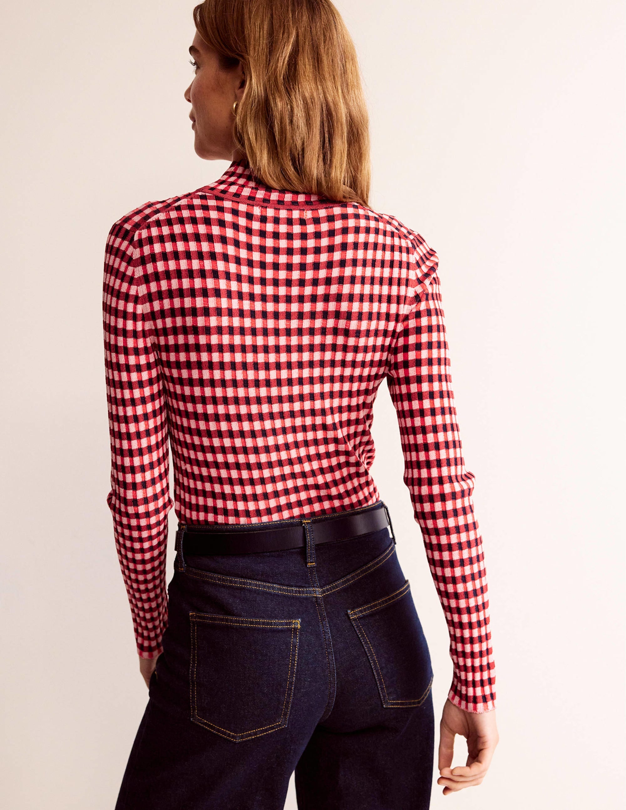 Figurbetonter Pullover mit Karos-Pepperoni, Marshmallow - Image 3