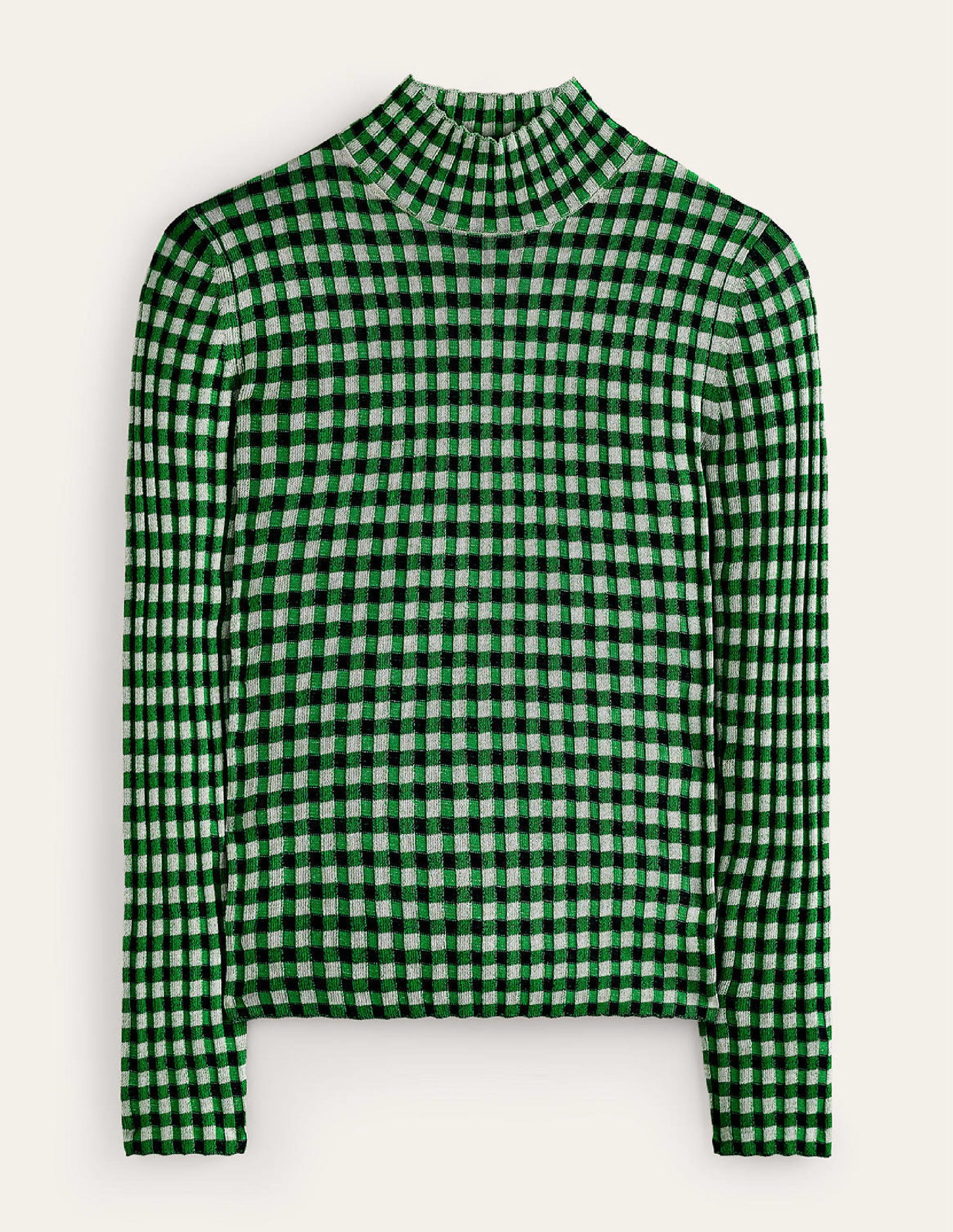 Figurbetonter Pullover mit Karos-Marineblau, Strahlendes Grün - Image 5