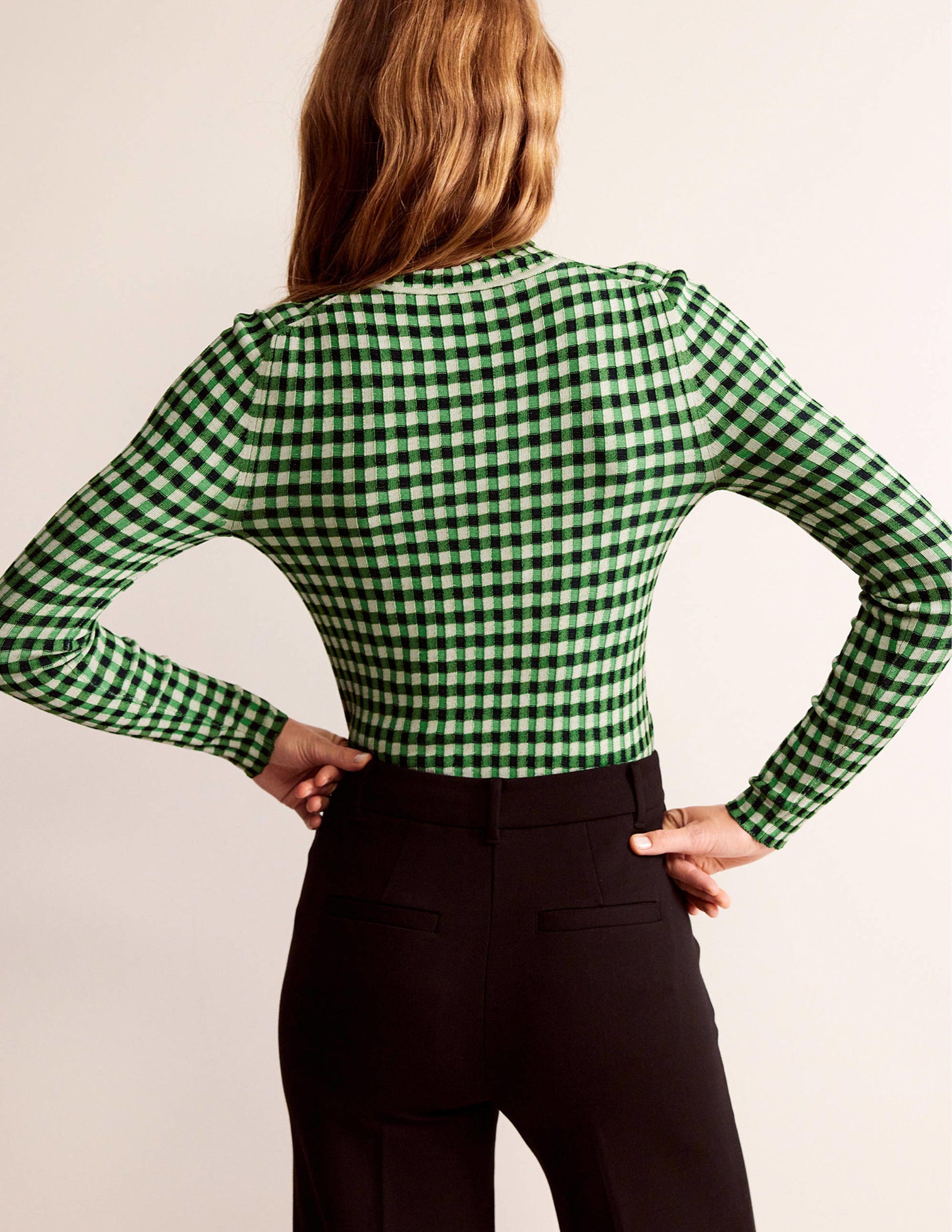 Figurbetonter Pullover mit Karos-Marineblau, Strahlendes Grün-3