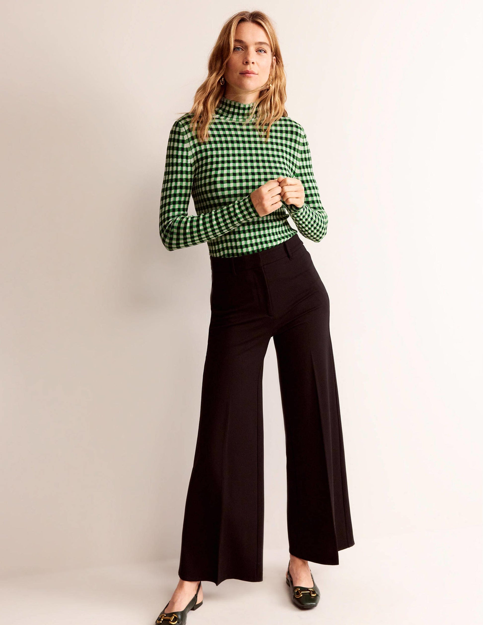 Figurbetonter Pullover mit Karos-Marineblau, Strahlendes Grün-4