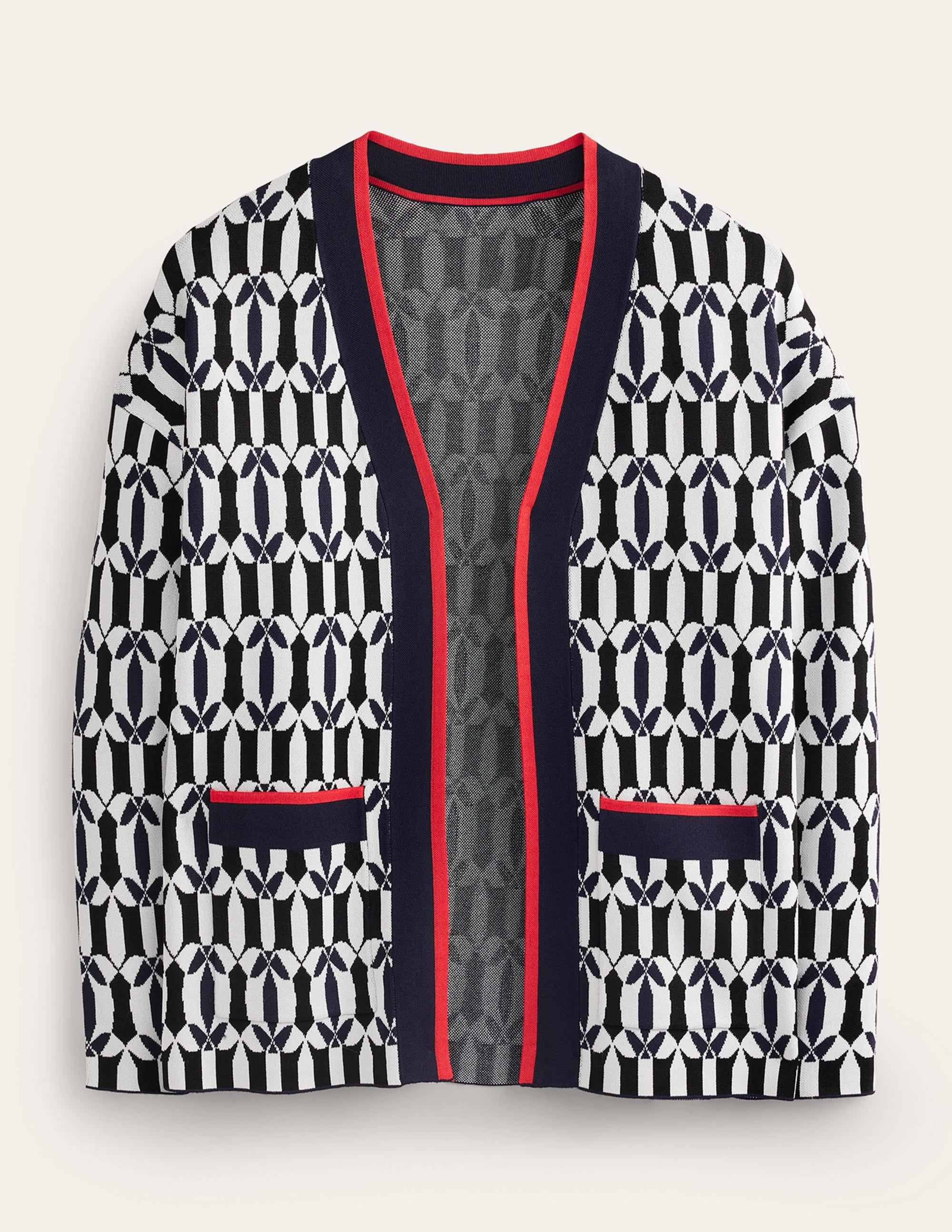 Gilet en jacquard-Noir et ivoire, motif géométrique - Image 6